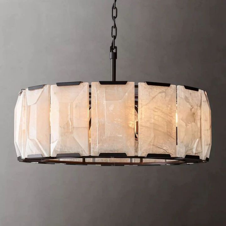 Aubrey Calcite Round Chandelier - 31 Inch Modern Crystal Ceiling Light Fixture for Dining Room, Living Room, Bedroom & Entryway