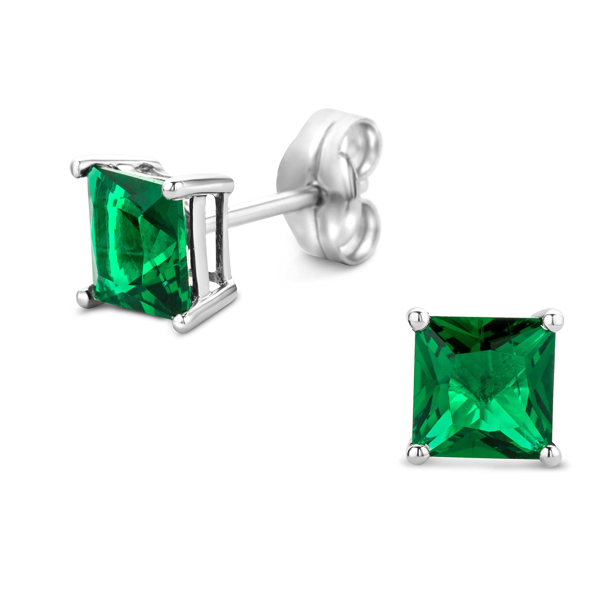 14K White Gold Stud Earrings for Women - Sapphire/Ruby/Emerald Gemstone Earrings - Classic & Elegant Everyday Jewelry - Perfect for Work, Parties, Weddings & Gifts
