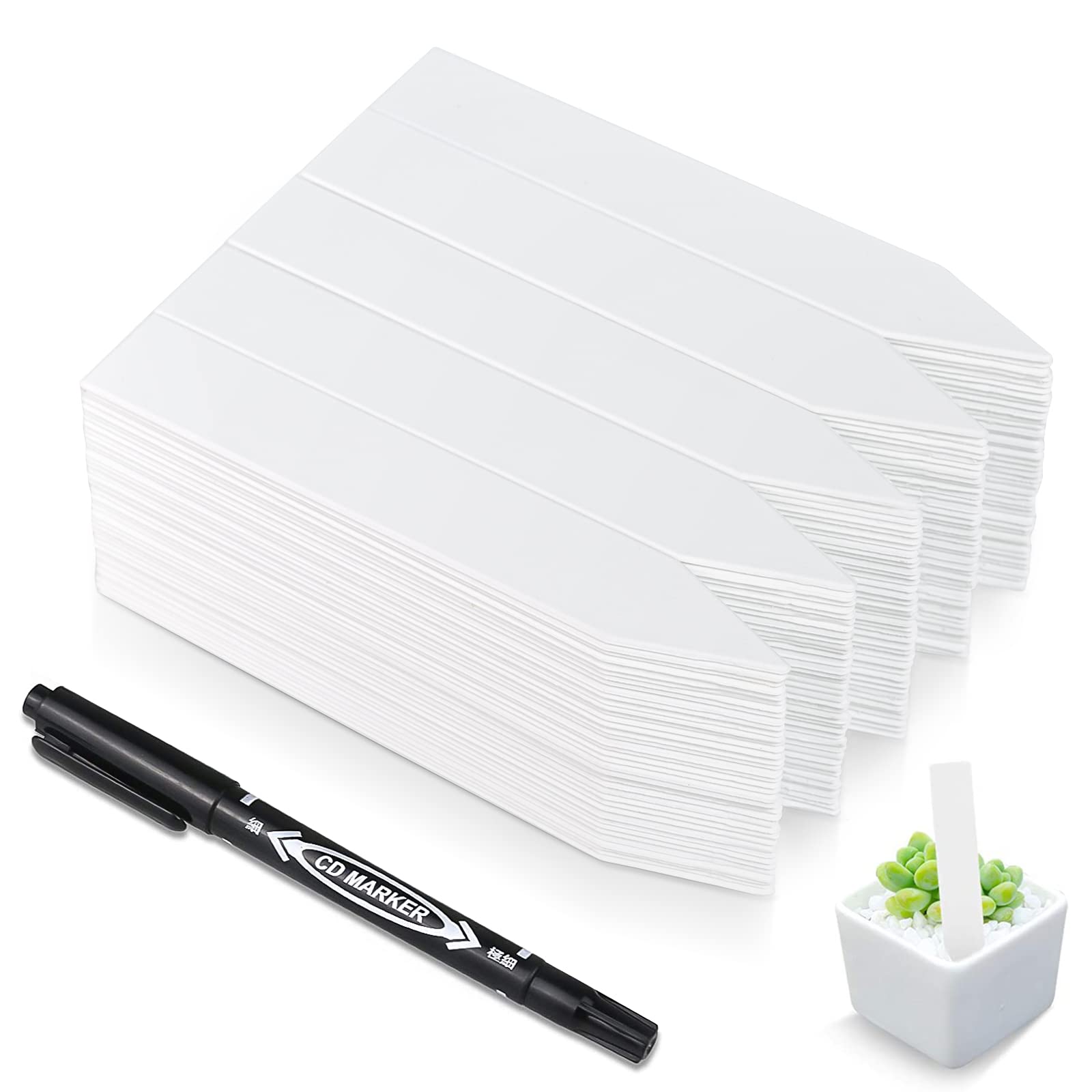 Homenote 200 Pcs 4 Inch Plastic Plant Labels - Waterproof Garden Markers for Seedlings, Vegetables & Outdoor Plants - Includes Permanent Marker - White - Perfect for Gardening, Organizing & Plant Identification