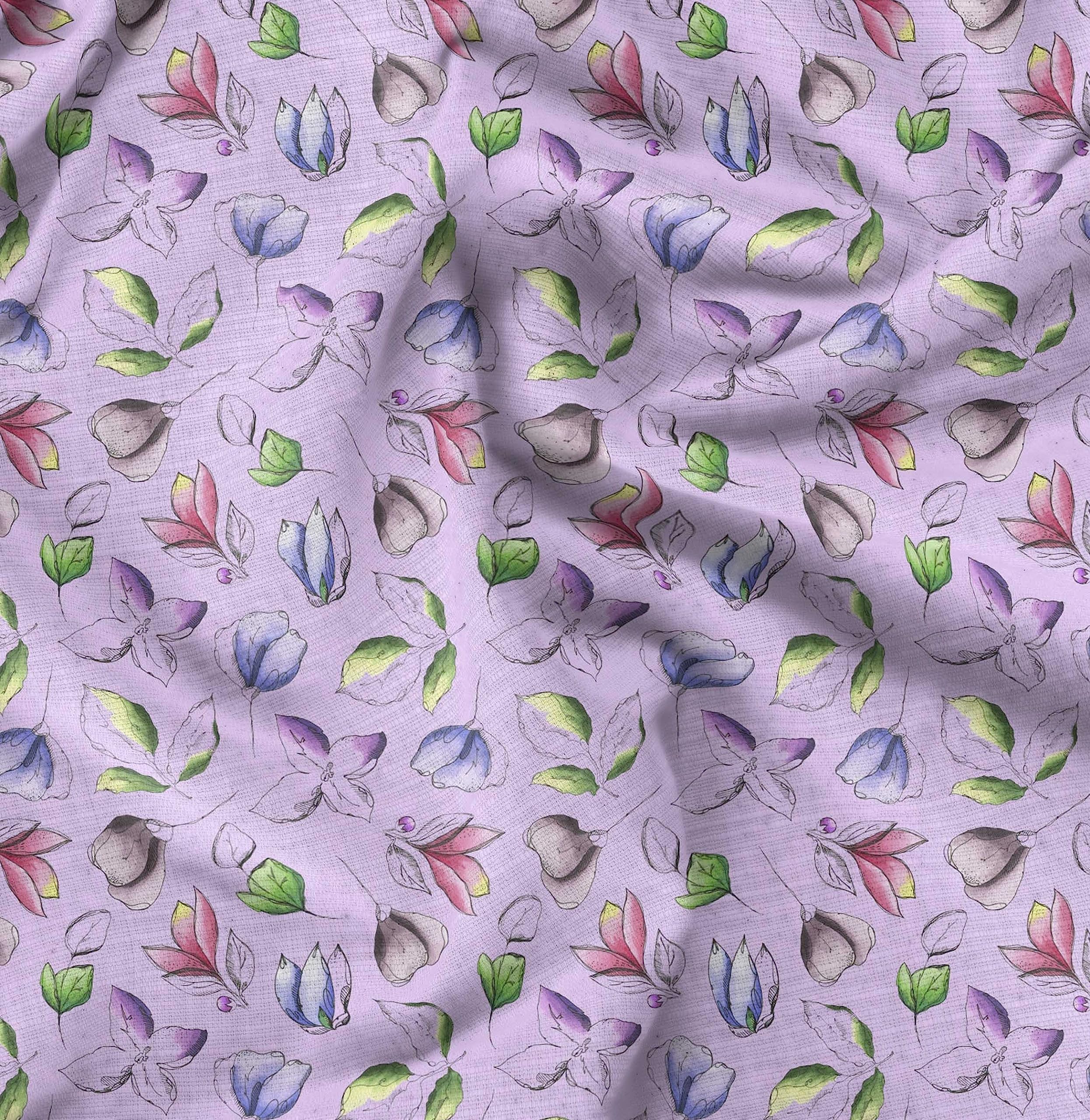 Soimoi Moss Georgette Purple Fabric by The Yard - 42 Inch Wide Printed Fabric with Artistic Leaf & Floral Design for Dresses, Curtains, DIY Crafts & Home Decor Projects