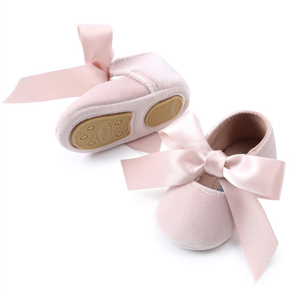 Baby Girls Mary Jane Flats - Anti-Slip Rubber Sole Bow Dress Shoes for Toddlers | Princess Style First Walkers for Special Occasions & Everyday Wear