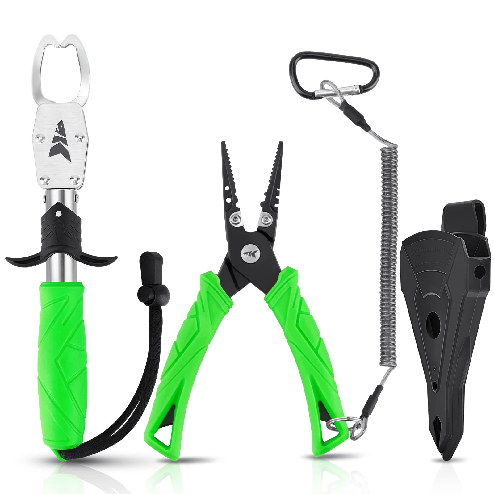 **KastKing Saltwater Fishing Pliers & Fish Lip Gripper Combo – Stainless Steel Fishing Tools with Rubber Handle, Lanyard, Line Cutter, Hook Remover & Sheath – Durable Fishing Gear for Saltwater & Freshwater – Perfect Gift for Men & Ice Fishing Enthusiasts**    *(Use Case: Ideal for anglers targeting bass, trout, or saltwater species like redfish and snapper – great for boat fishing, shore casting, and ice fishing adventures.)*