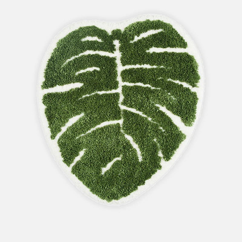 Non-Slip Monstera Leaf White Bath Mat - Soft Absorbent Bathroom Rug for Shower, Tub & Vanity - Modern Home Decor for Bathrooms