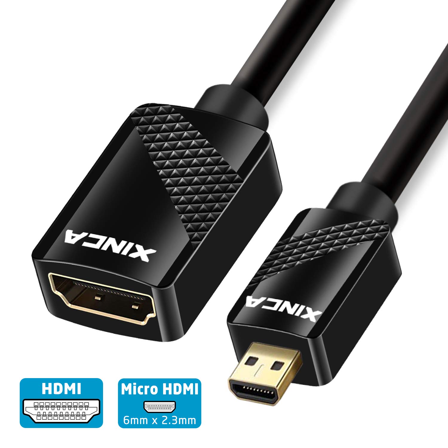 Premium Micro HDMI to HDMI Adapter 4K 3D Gold-Plated Connector - 0.75ft (0.22M) Cable for Smartphones, Tablets, Cameras, GoPro Hero 5 - Perfect for Home Theater, Gaming & Presentations