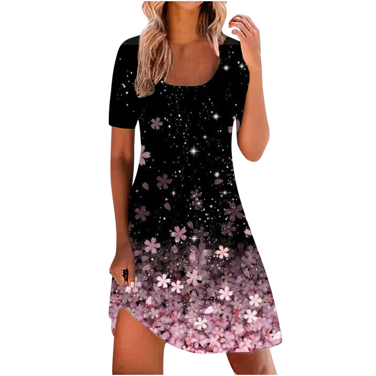 FengLS Women's Summer Dresses - Short Sleeve T-Shirt Mini Dress, Loose Comfortable Tunic for Beach, Vacation & Casual Wear | Flowy Summer Outfit for Outdoor Activities