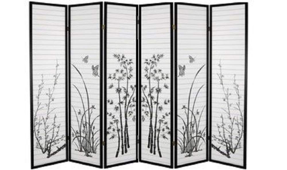 6-Panel Bamboo Room Divider with Floral Design - Handmade Privacy Screen for Bedroom, Living Room & Office - Natural Home Decor & Space Separator
