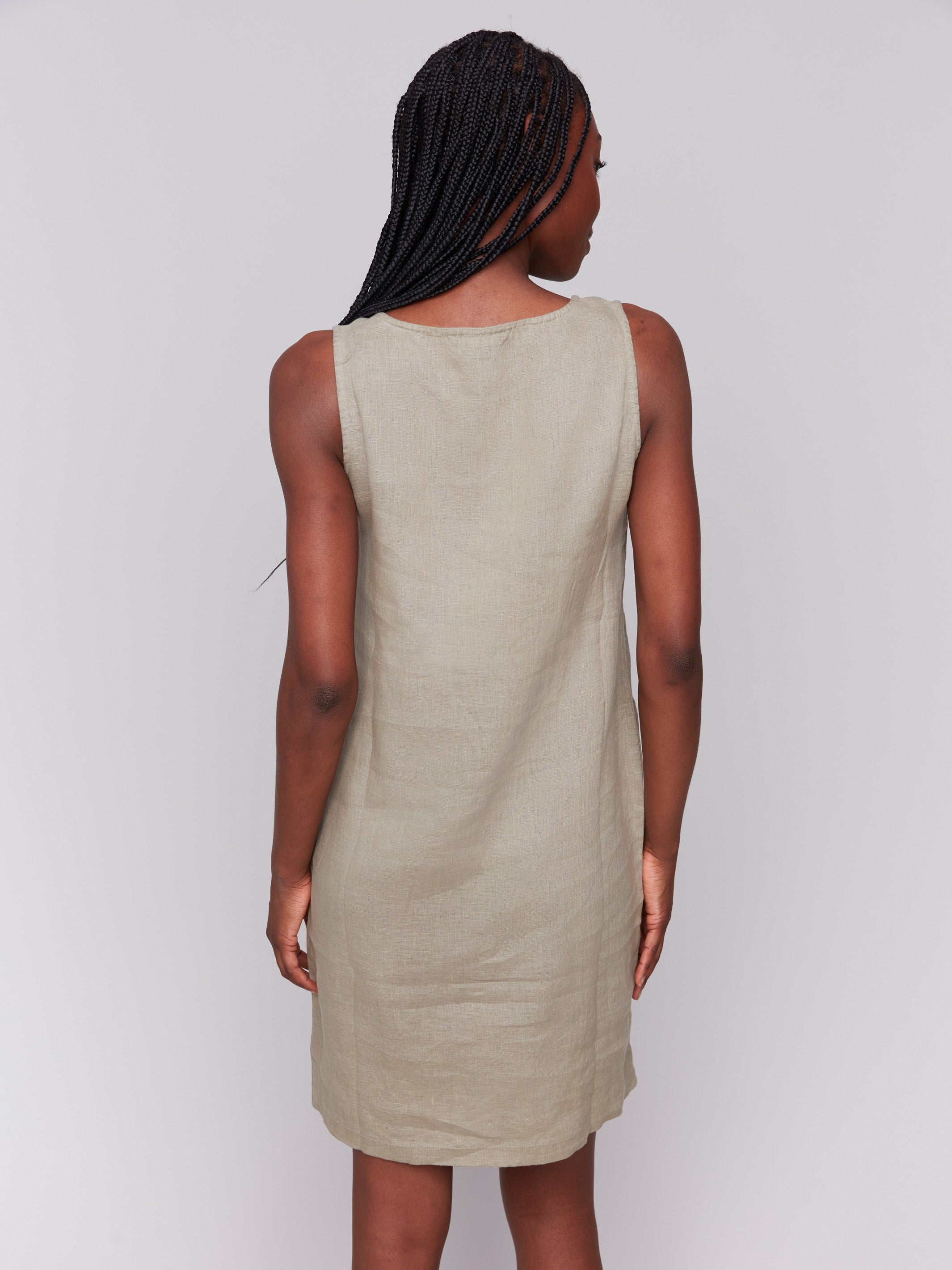 Breathable Sleeveless Linen Blend Dress in Celadon Green - Perfect for Summer Outings & Beach Vacations