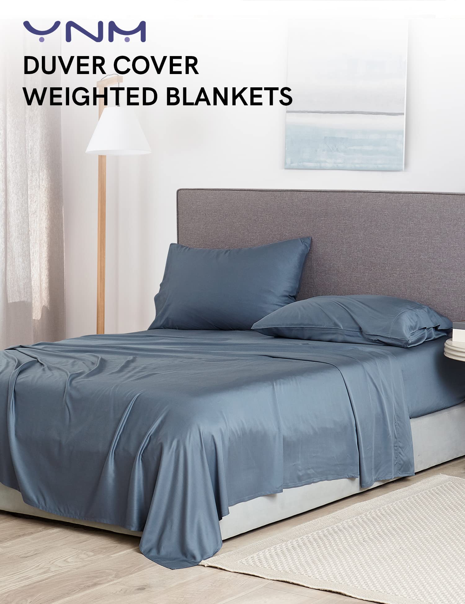 YnM Exclusive Cooling Duvet Cover for Weighted Blankets - 16 Ties, Breathable & Temperature Regulating (Blue Grey, 88x104 Inches) - Perfect for Hot Sleepers & Summer Nights