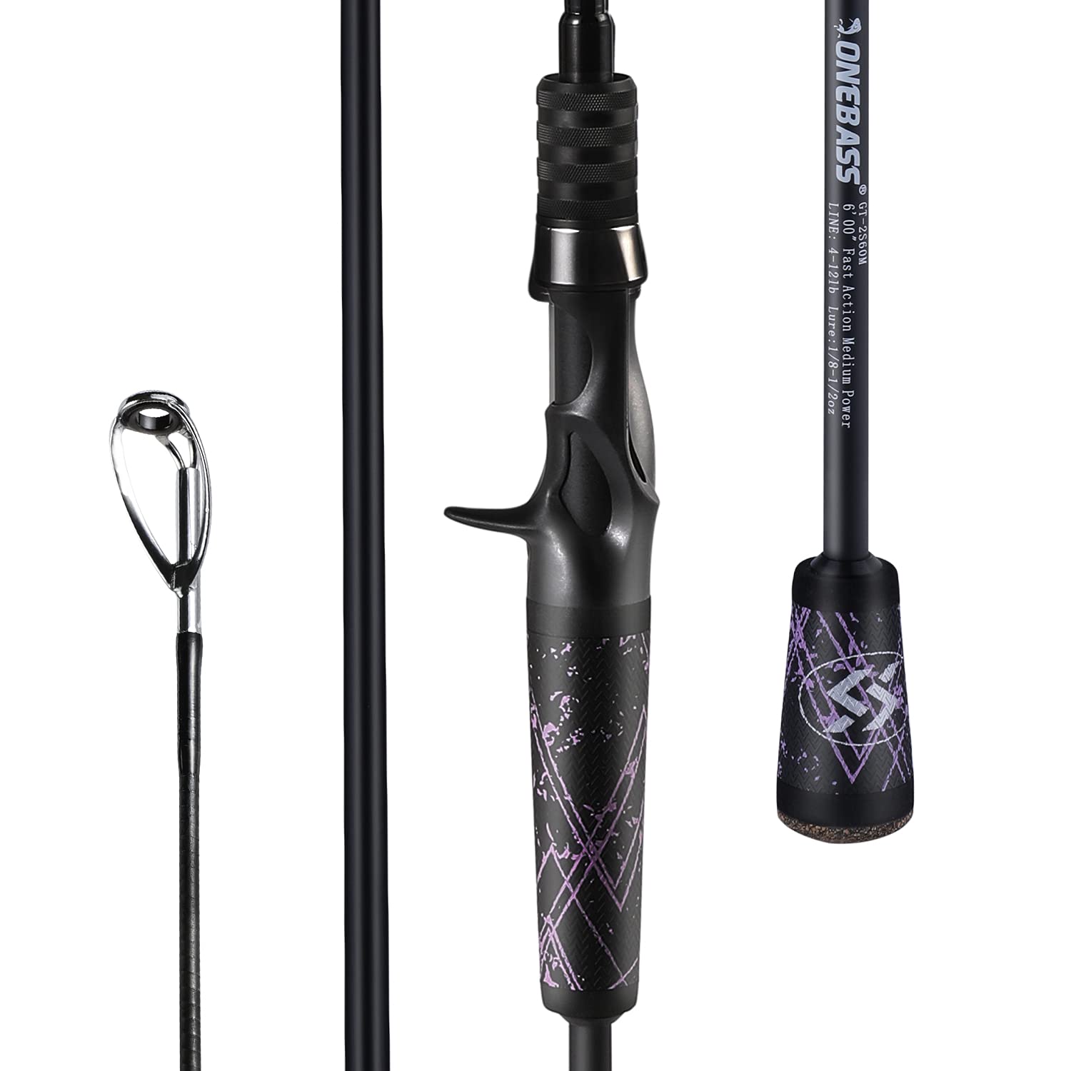 24-Ton Carbon Fiber Bass Fishing Rod - 2-Piece Casting & Spinning Rod with SuperPolymer Handle | Freshwater & Saltwater Fishing for Bass, Trout, Walleye | Ideal for Shore Fishing, Boat Fishing & Tournament Angling