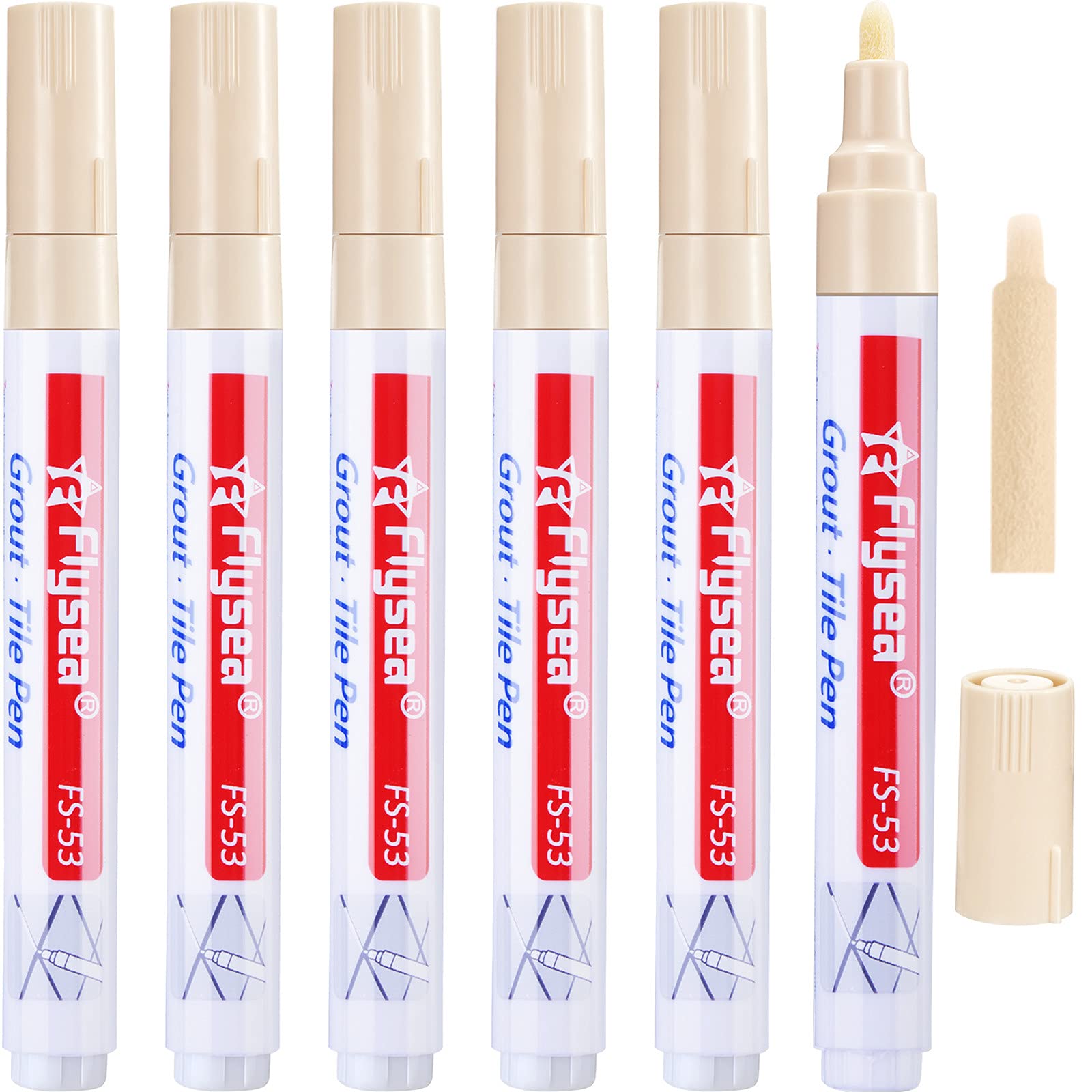 Outus 6-Pack Tile Grout Pen - Beige Grout Repair Marker & Restorer for Tile Floors, Walls, Bathroom & Kitchen - Easy DIY Grout Filler for Cracked, Stained or Discolored Grout Lines (Perfect for Home Renovation & Maintenance)