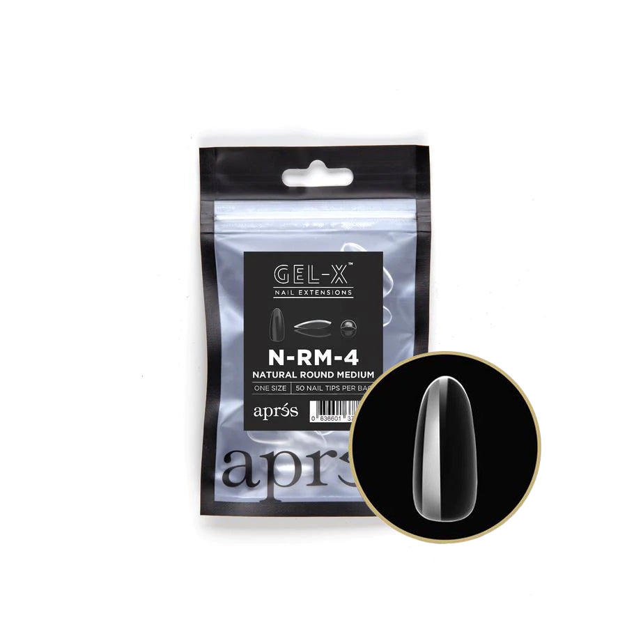 Apres Gel X Refill Bags - Natural Round Medium Size 4 (50 Pcs) - Perfect for Nail Salon Professionals & DIY Manicures at Home