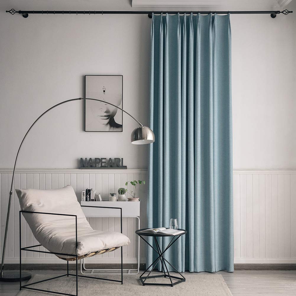 NAPEARL Pinch Pleated Blackout Curtains with Hooks - Thermal Insulated Room Darkening Window Drapes for Bedroom, Light Blue (42x96 Inches) - Perfect for Home Theater, Nursery & Light Sleepers