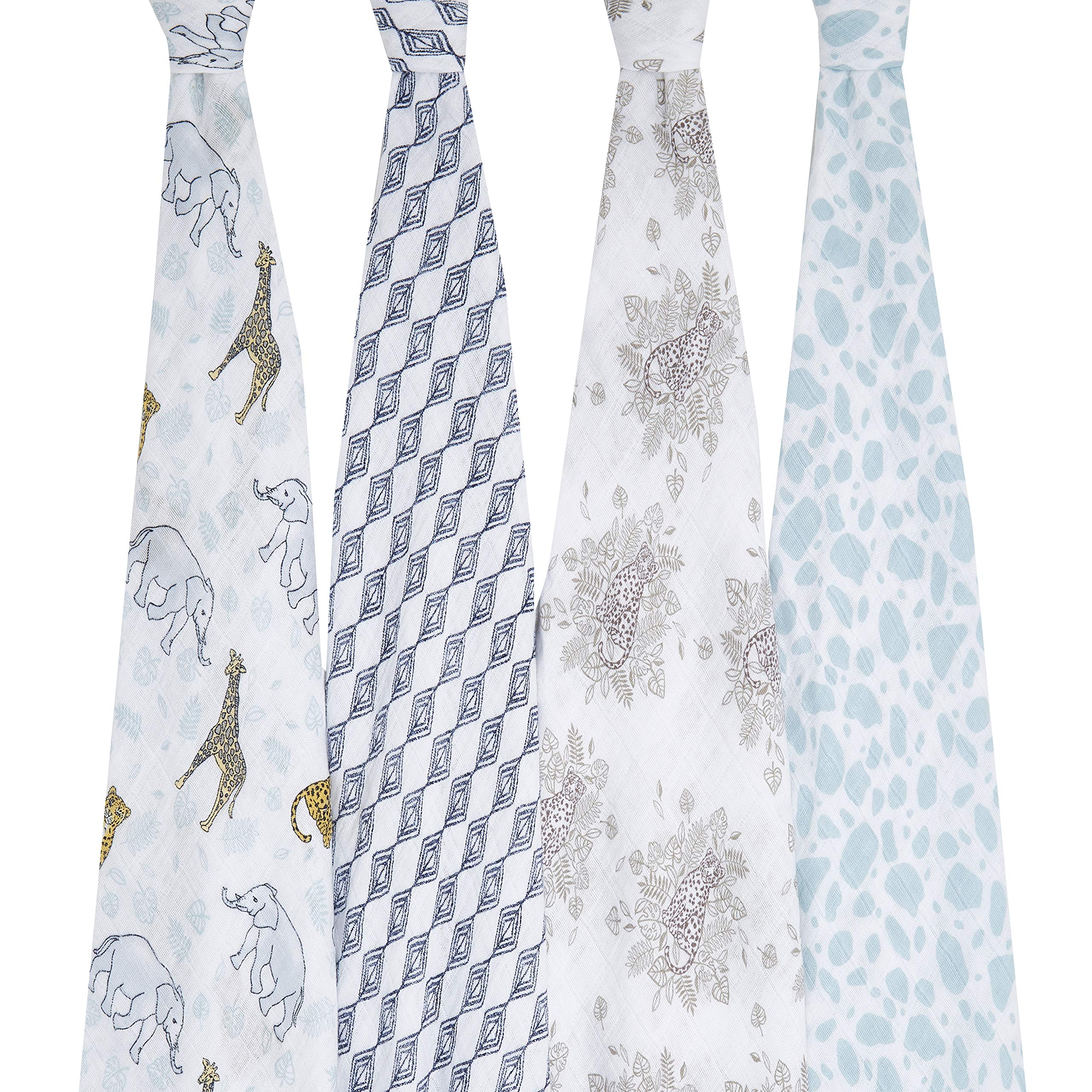 aden + anais Premium Muslin Swaddle Blankets for Babies - Soft & Breathable 4-Pack Jungle Toile Design - Perfect for Newborn Swaddling, Infant Sleep & Baby Shower Gifts - Ideal for Nursery, Travel & Photo Shoots