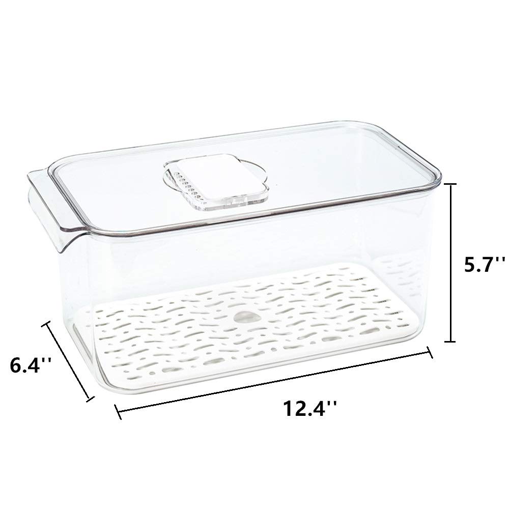 Slideep Refrigerator Food Storage Containers - Airtight Stackable Produce Saver with Lids & Removable Drain Tray, BPA-Free Freezer Bins for Fresh Lettuce, Salad, Fruits & Vegetables - Perfect for Kitchen, Meal Prep & Fridge Organization