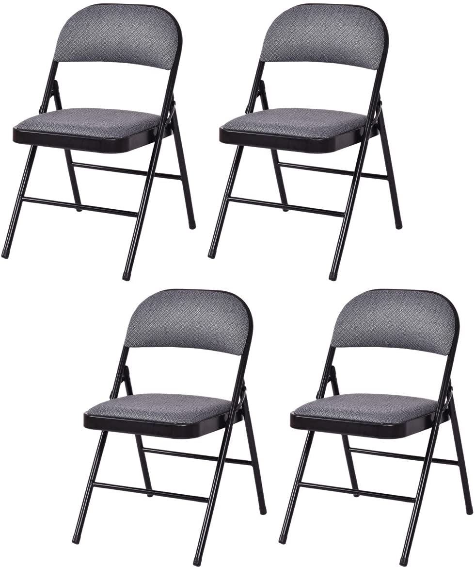 4 Pack Moccha Folding Chairs - Stackable Fabric Commercial Chairs with Sturdy Metal Frame, Lightweight Portable Foldable Chairs with Padded Seat - Perfect for Home, Office, Wedding, Party, Indoor & Outdoor Events (Gray)