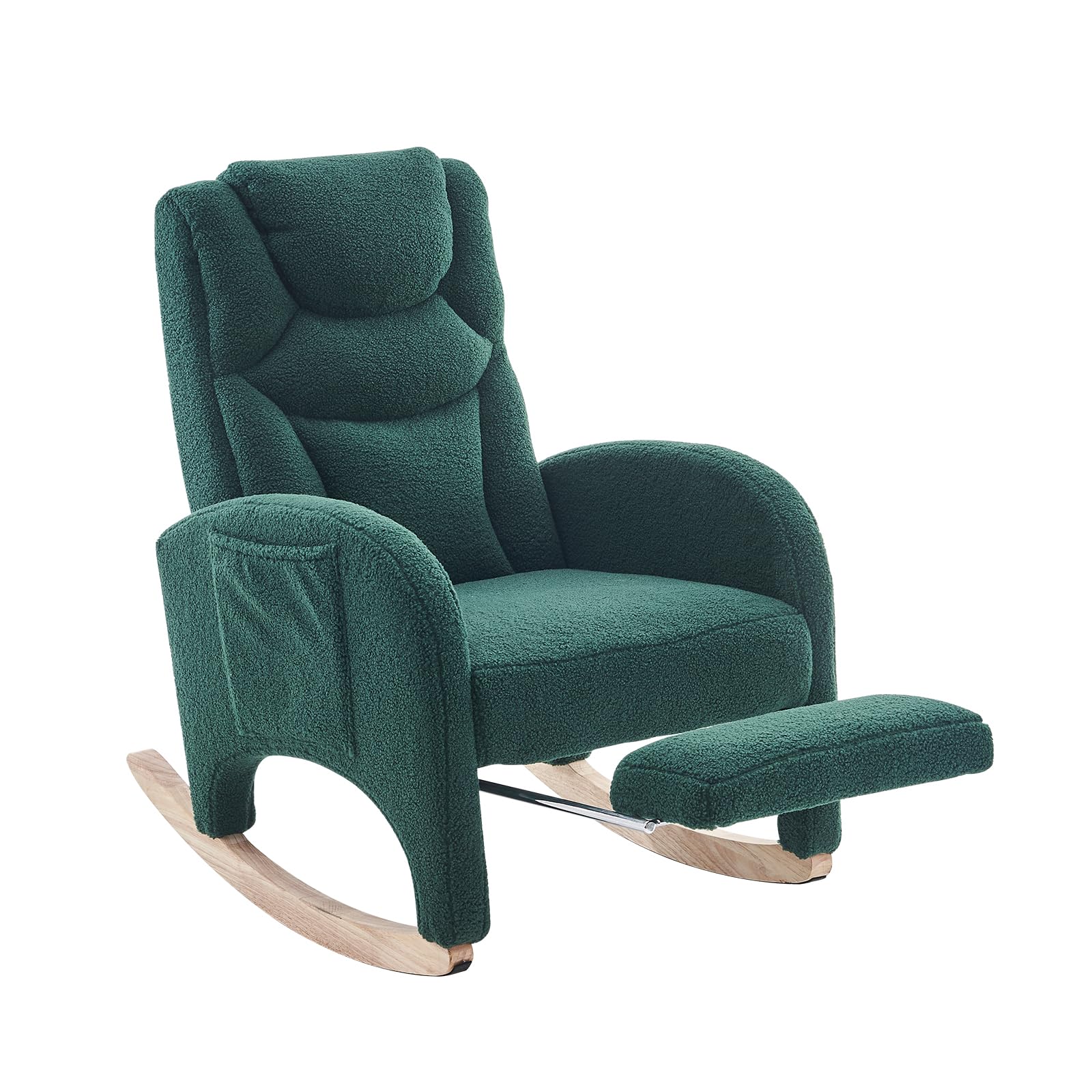 Hommoo Modern Teddy Fabric Rocking Chair with Adjustable Footrest - High Back Nursery Glider Rocker for Mom and Baby, Green Upholstered Accent Chair - Perfect for Nursery, Living Room & Bedroom Relaxation
