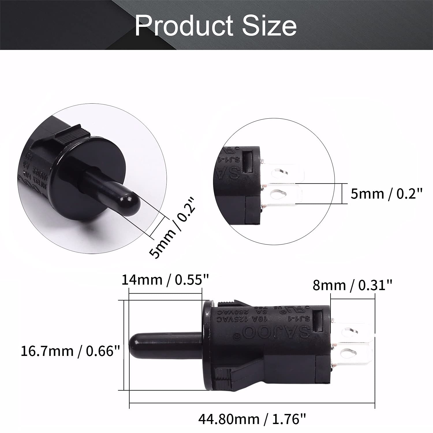 Fielect WA11-1 Refrigerator Door Light Switch - 14mm Momentary Push Button Switch, Normally Open, 16.8mm Diameter, 250V 1A/125V 3A, Black (3 Pack) - Perfect for Fridge, Freezer & Appliance Repair