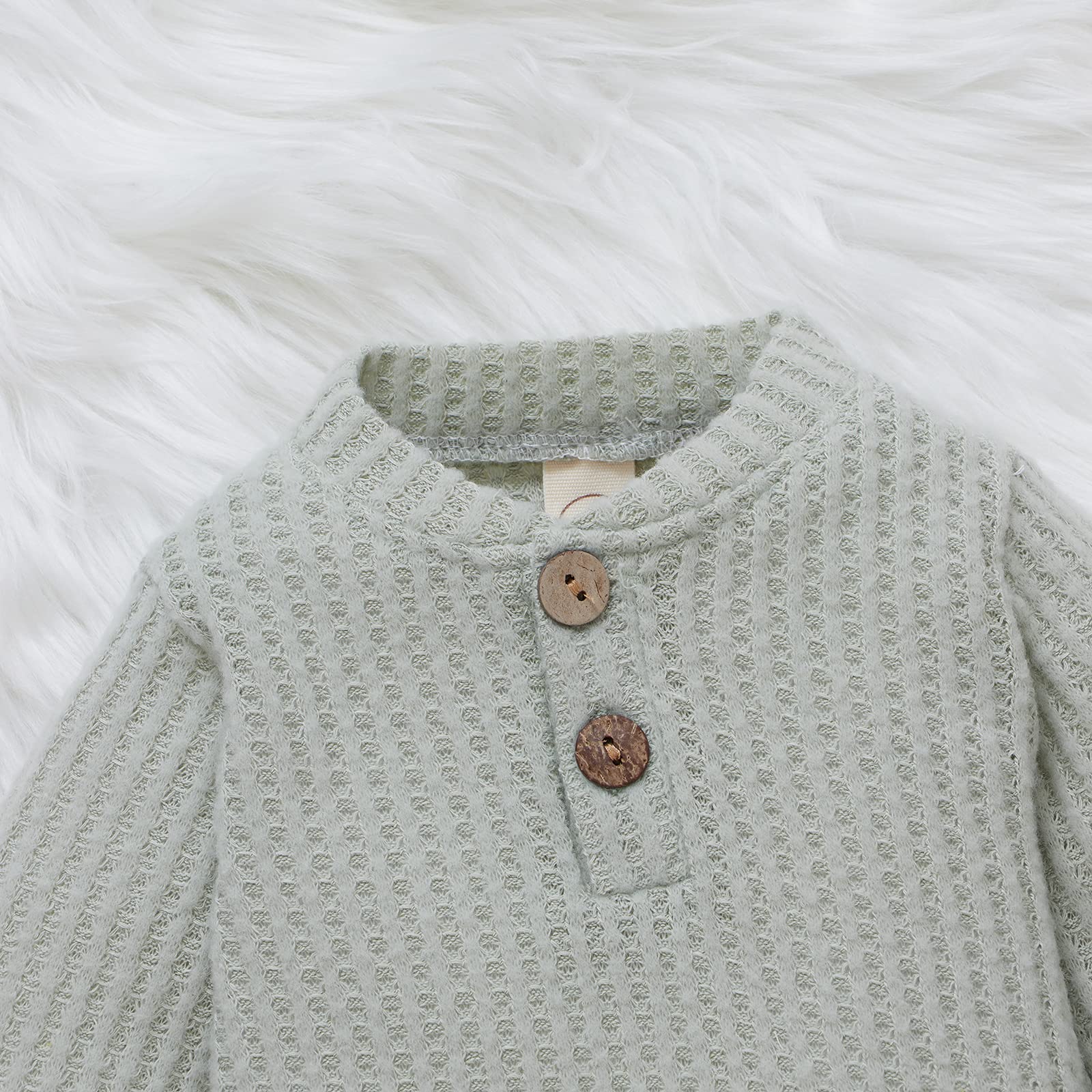 Fall Winter Newborn Baby Clothes Set - Unisex Infant Waffle Knit Outfit with Long Sleeve Top & Pants - Cozy Outfit for Baby Boys & Girls - Perfect for Family Photos, Daily Wear & Holiday Gifts