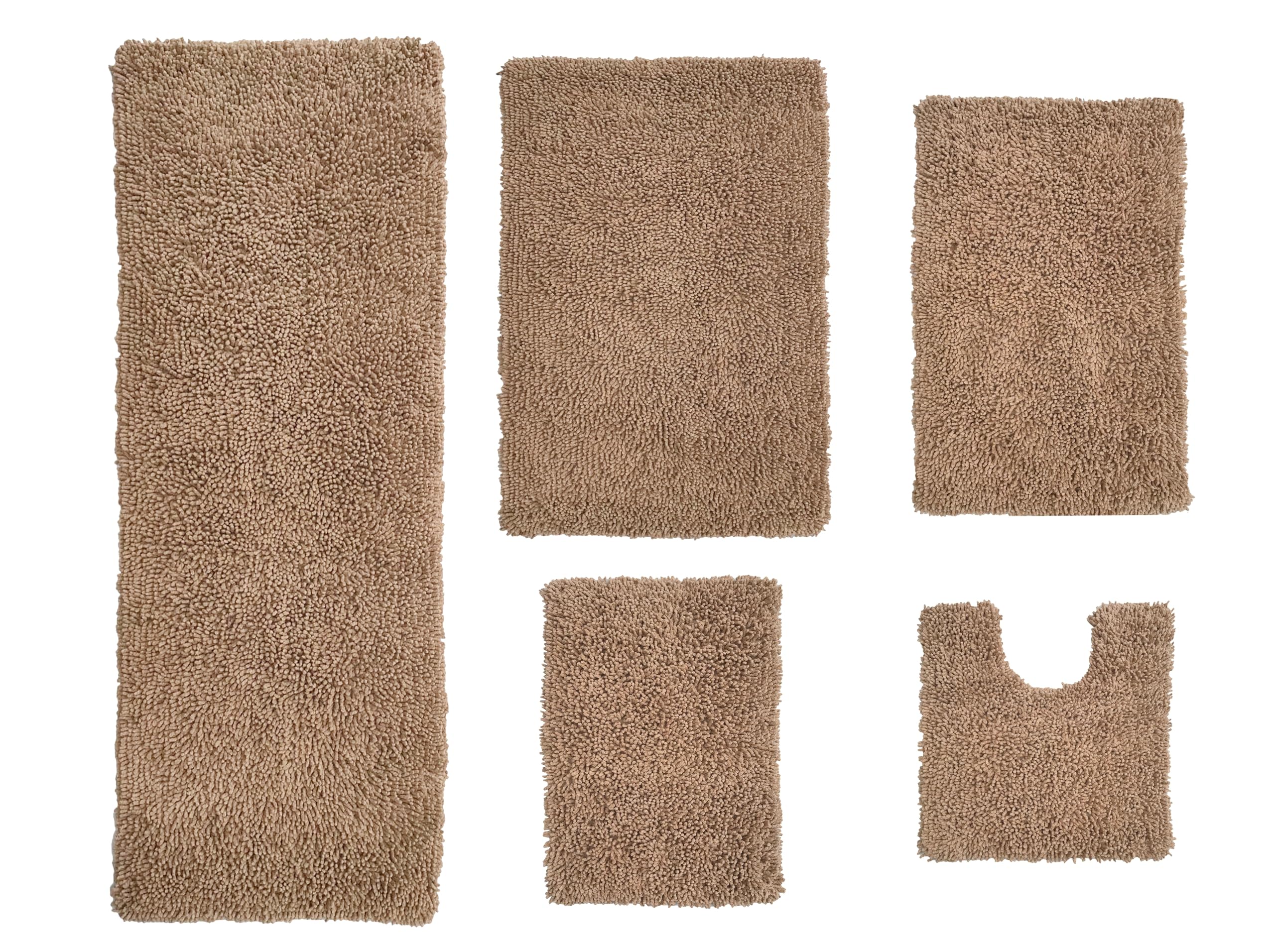 Home Weavers Fantasia 100% Cotton Bath Rug Set - Ultra Soft, Absorbent & Washable Non-Slip Bath Mats - 5 Piece Bathroom Rug Set with Contour for Bathroom, Kitchen & Floor - Perfect for Cozy Home Decor & Wet Areas