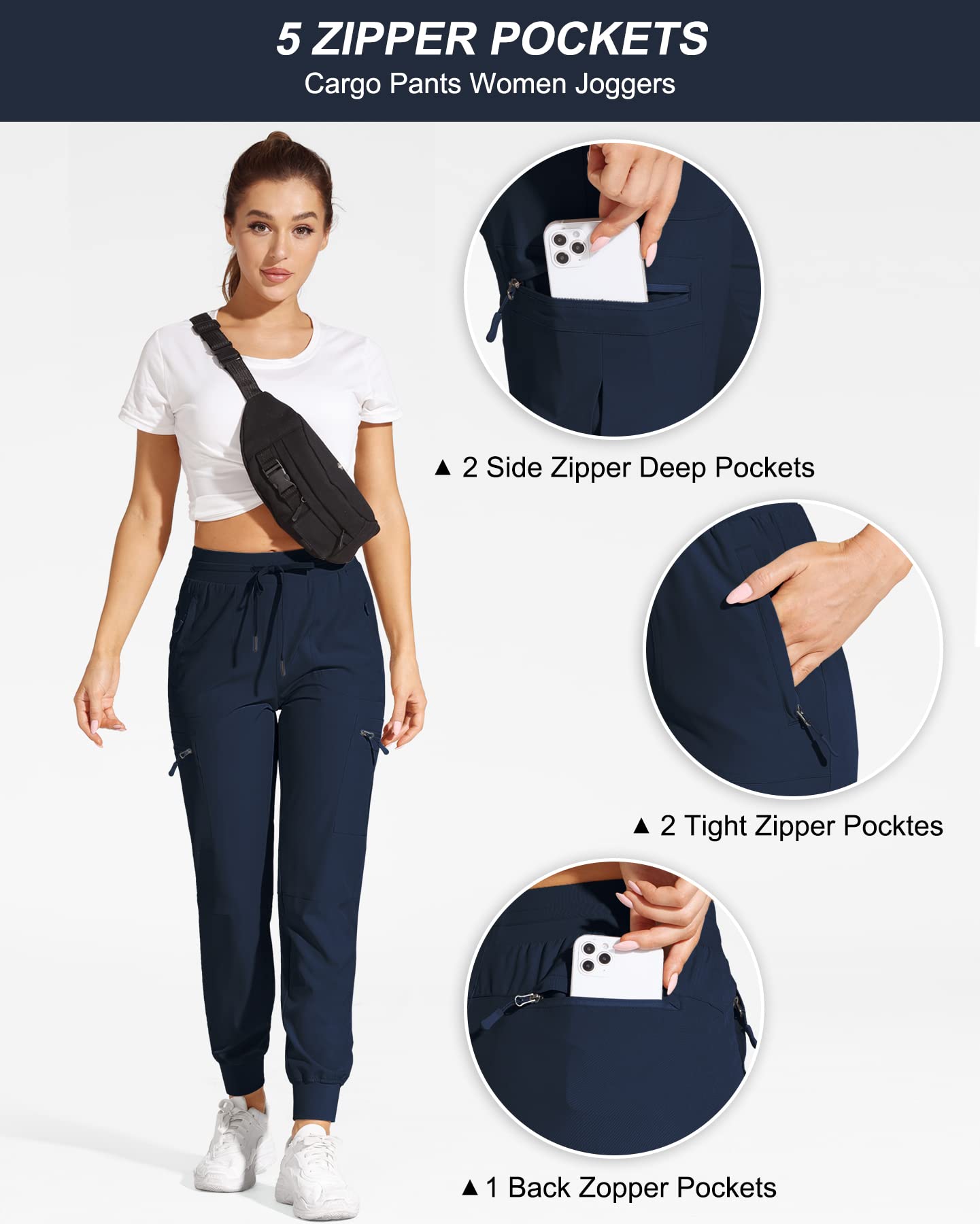 Women's Lightweight Quick-Dry Cargo Joggers - Water Resistant Hiking Pants with Zipper Pockets for Travel, Outdoor & Casual Wear | Perfect for Hiking, Camping & Everyday Comfort