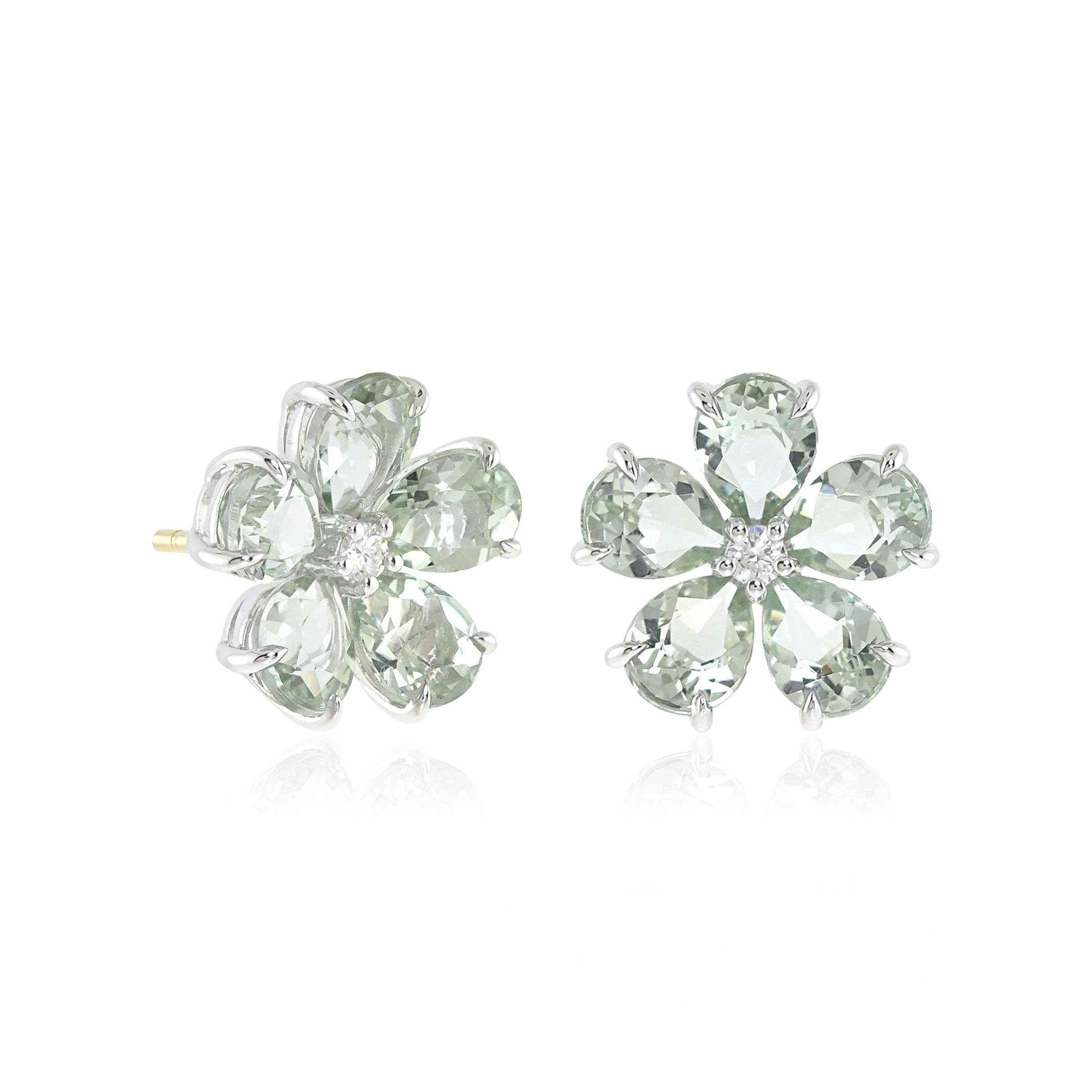 Green Amethyst & Diamond Forget Me Not Earrings - Elegant Floral Jewelry for Weddings, Anniversaries & Special Occasions