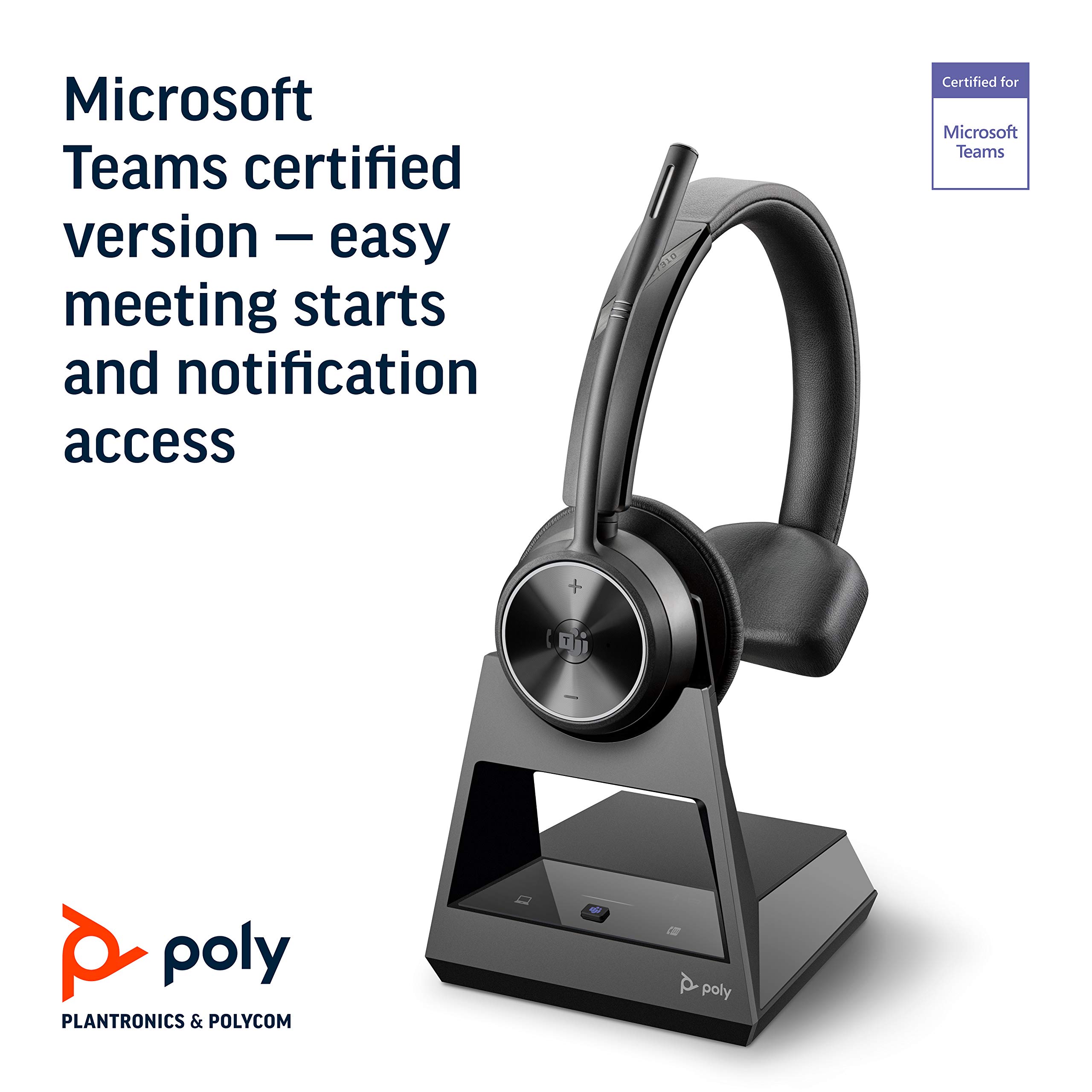 Poly Savi 7310-M Ultra-Secure Wireless DECT Headset System - Microsoft Teams Certified | Noise-Canceling Office Headset for Clear Calls | Perfect for Remote Work, Call Centers & Video Conferencing