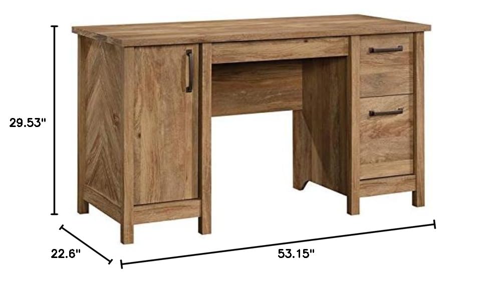 Pemberly Row Coastal Engineered Wood Computer Desk in Sindoori Mango/Brown - Modern Home Office Desk for Small Spaces, Remote Work & Study - Durable Writing Table with Storage Shelf