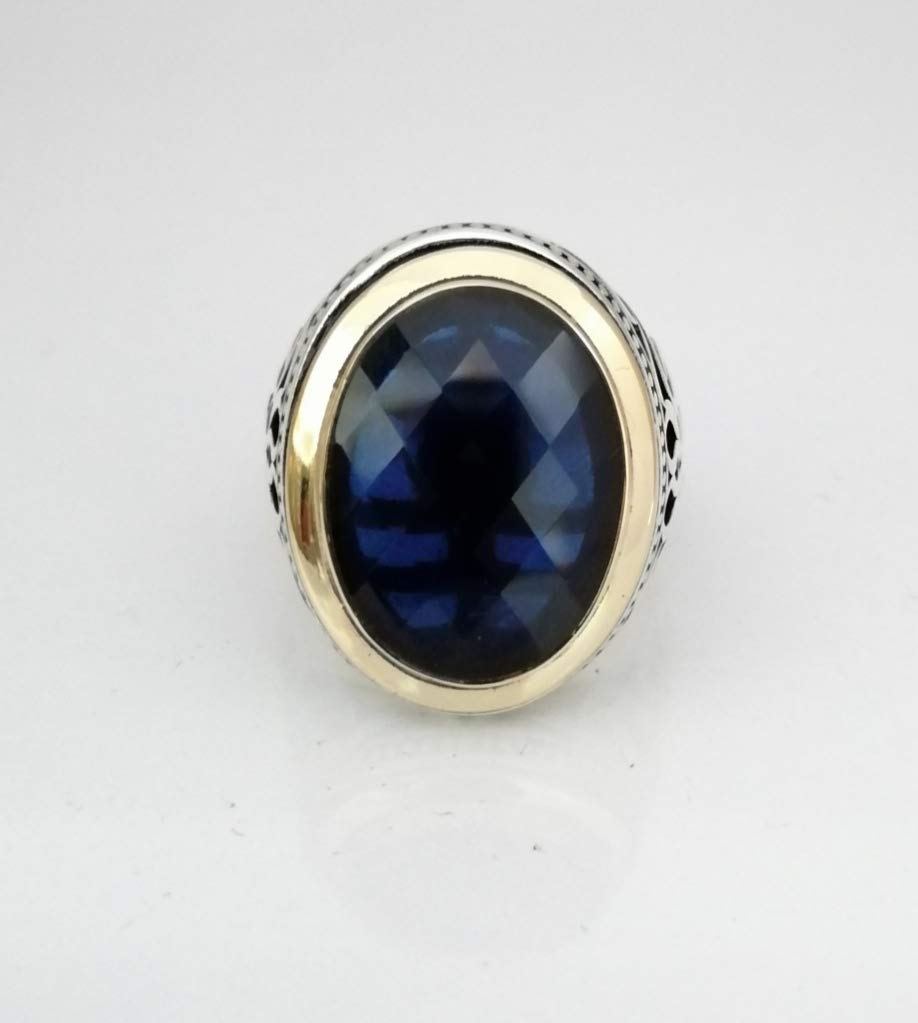 925K Sterling Silver Men's Ring with CZ Dark Sapphire - Handmade Jewelry for Gifts, Wedding, Anniversary & Everyday Wear (RP1066)