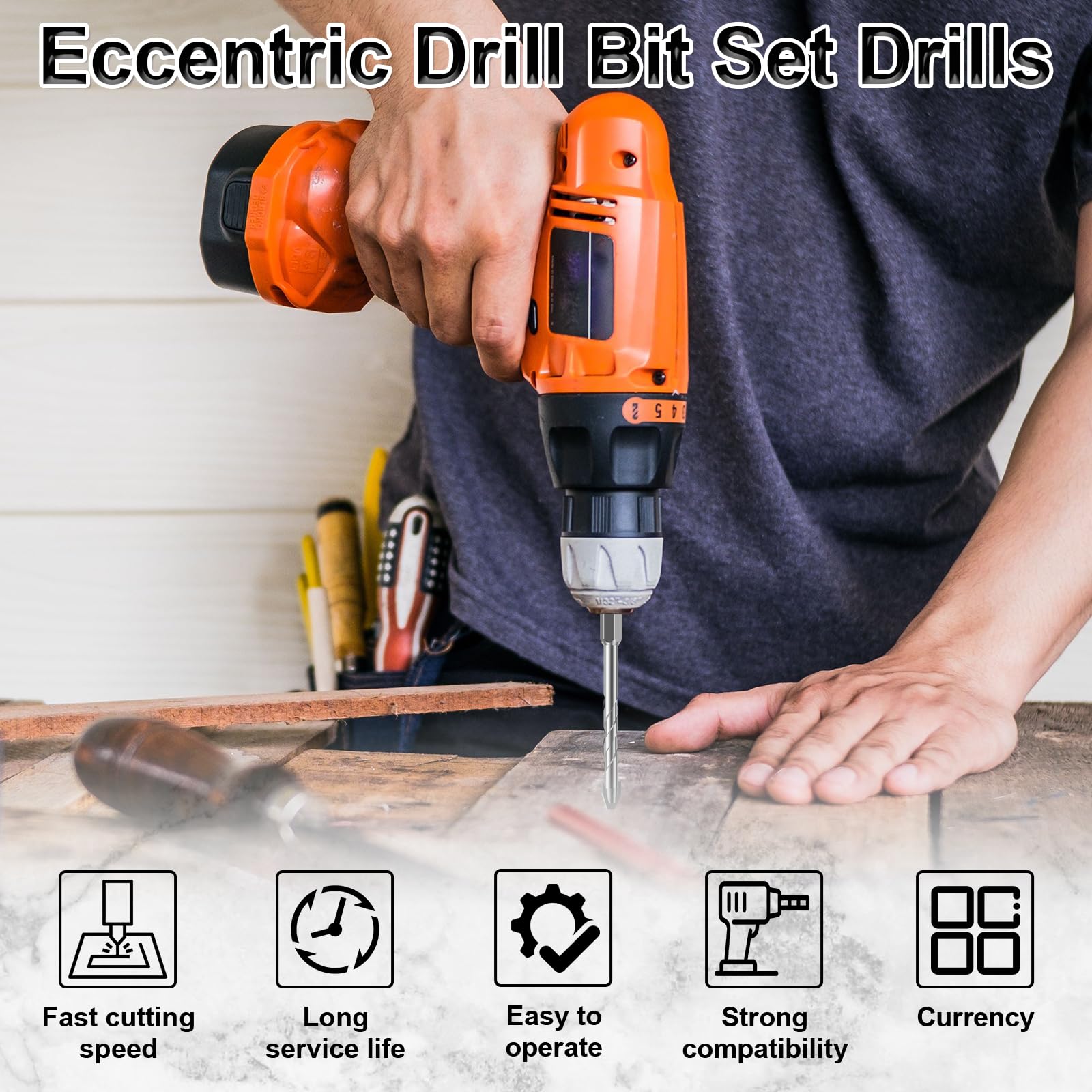 5-Piece Oblique Head Eccentric Drill Bit Set - 6/8/10/12mm Crooked Tip Metal Drill Bits for Tile, Ceramic, Glass & Concrete - Durable Ceramic Concrete Drill Bits for Professional & DIY Projects (Perfect for Bathroom Renovations, Kitchen Backsplash Installations & Masonry Work)