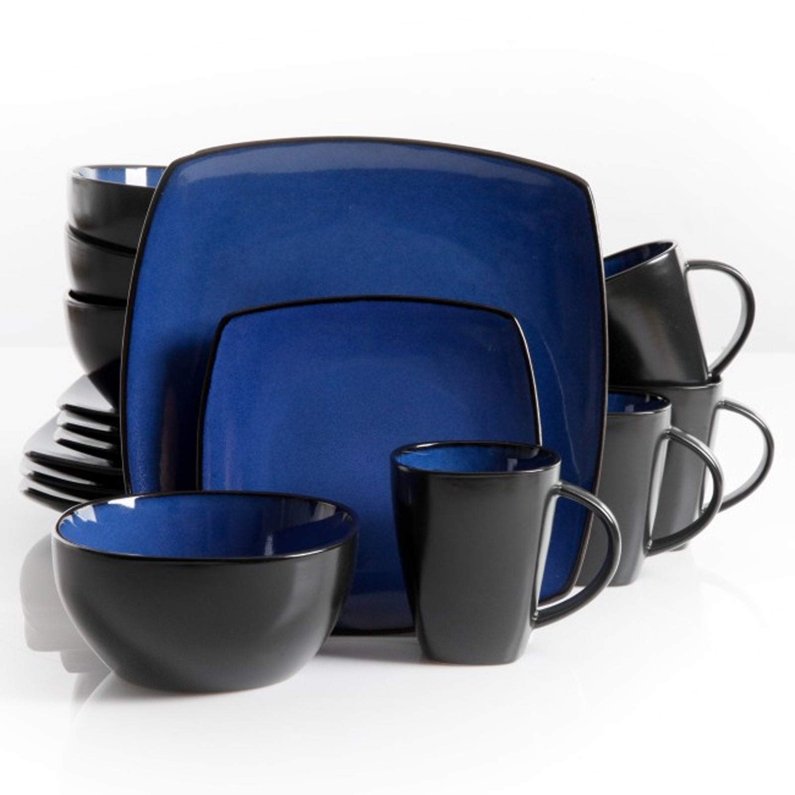 Modern 16-Piece Blue Square Dinnerware Set - Microwave Safe Stoneware for Casual Dining, Family Gatherings & Everyday Use