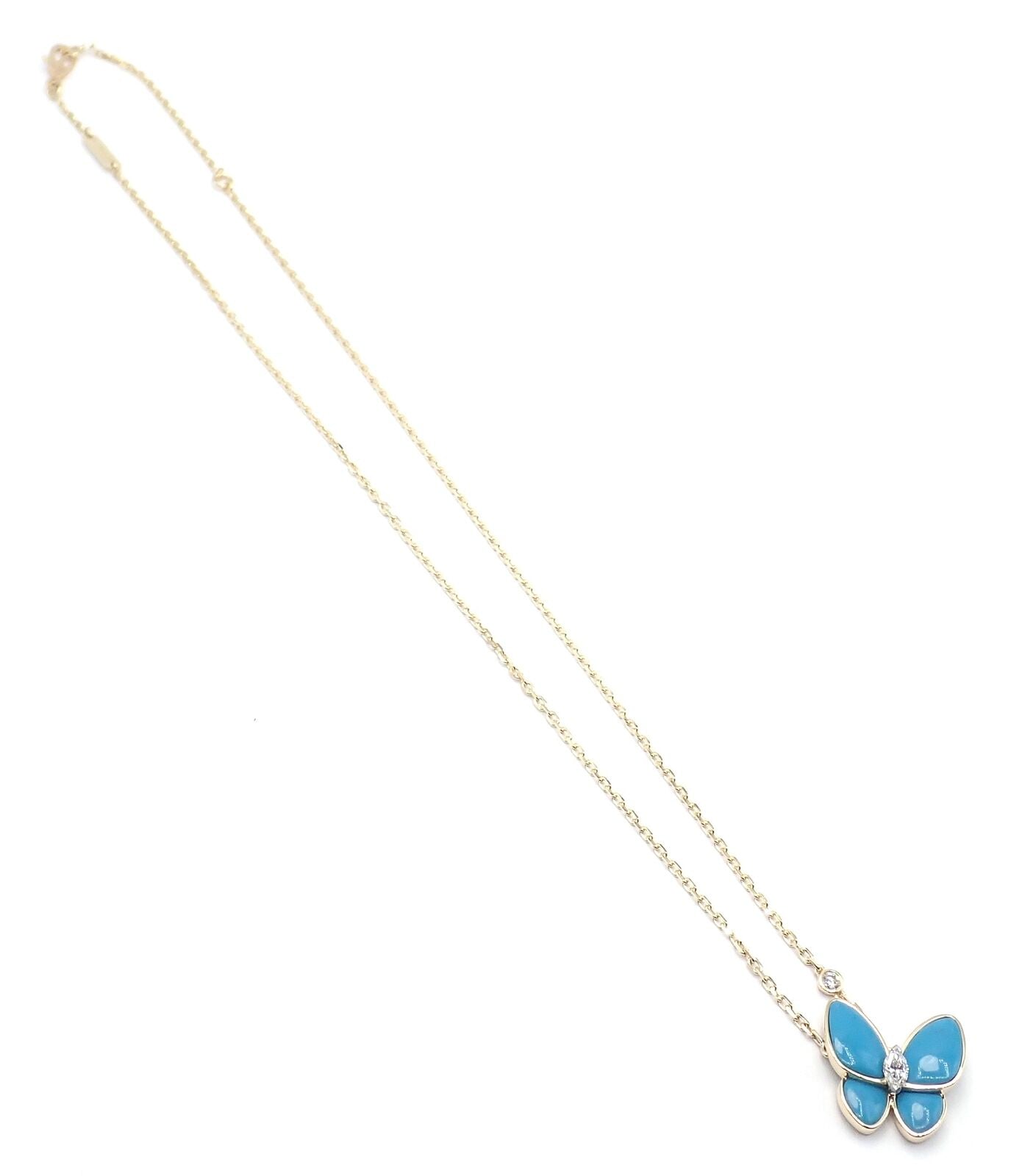 Van Cleef & Arpels 18k Gold Diamond Turquoise Butterfly Pendant Necklace with Certificate - Luxury Jewelry for Women, Perfect for Weddings, Anniversaries & Special Occasions