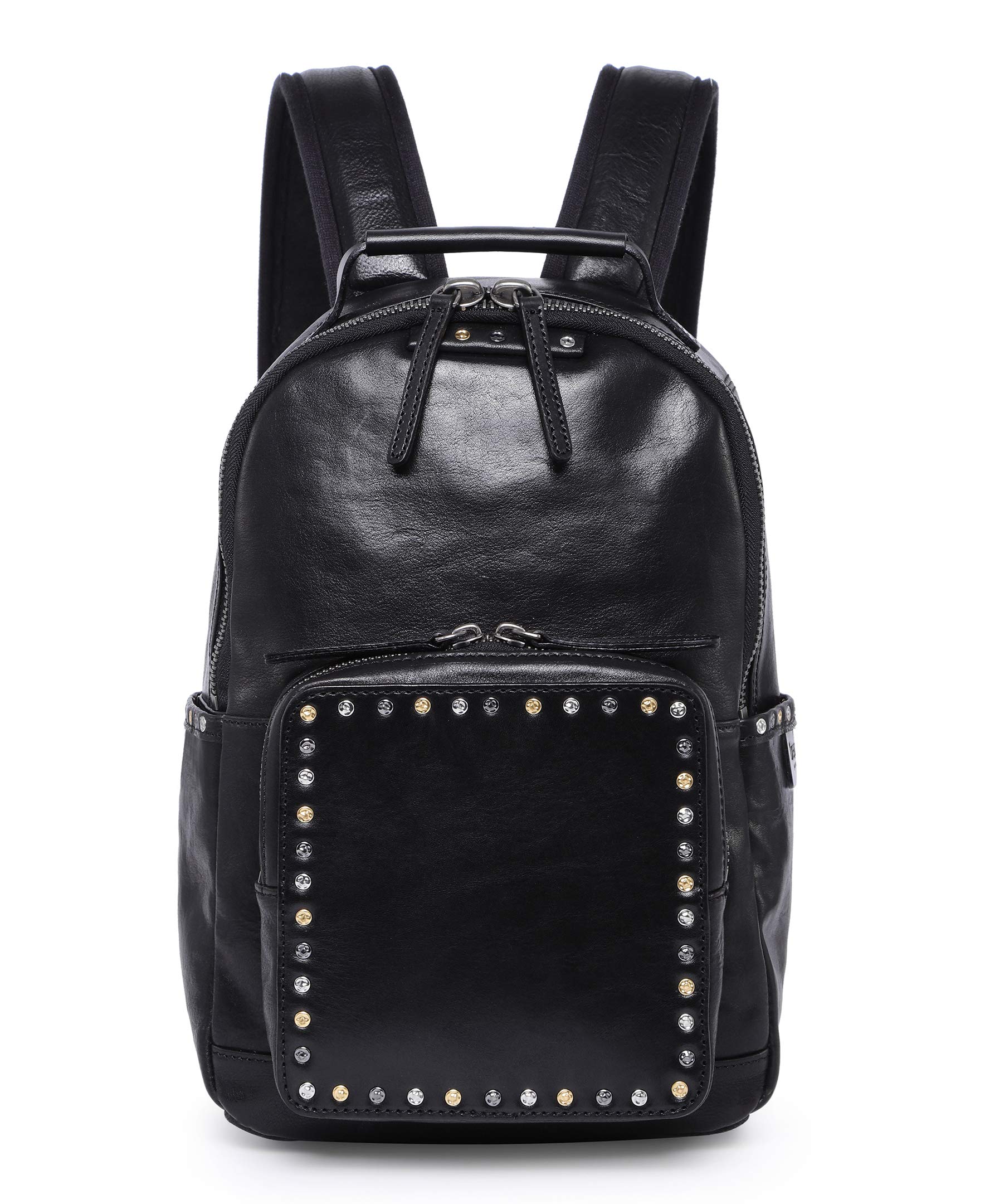 Genuine Leather Studded Backpack for Women & Men - Stylish Black Gothic Punk Shoulder Bag for School, Travel & Daily Use
