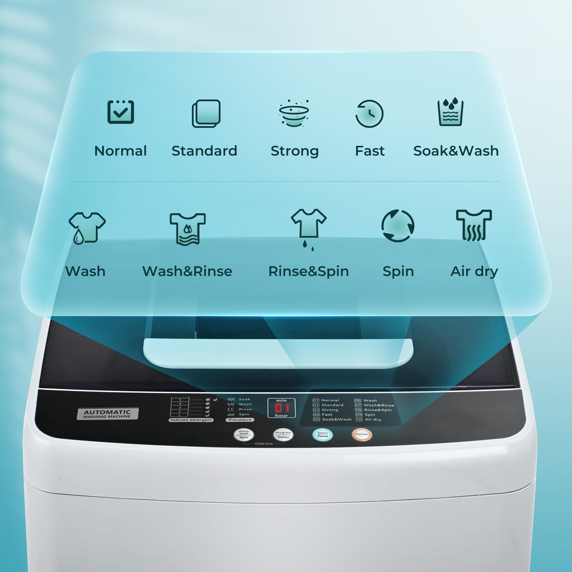 Euhomy 1.03 cu.ft Portable Washing Machine - 8.8LBS Capacity Compact Washer with 10 Programs & 5 Water Levels, Drain Pump, LED Display - Perfect for Apartments, RVs, Tiny Homes & Laundry Rooms - Light Gray Portable Washer for Small Spaces & Travel