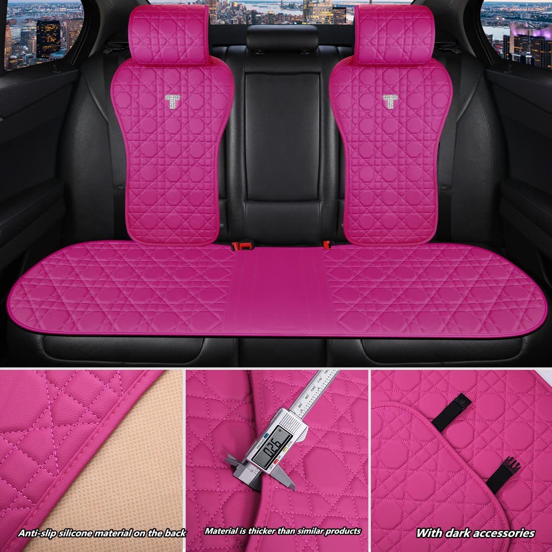 Luxury Rose Pink Leather Car Seat Covers - Universal Fit for Cars, Trucks & SUVs (11-Piece Set) | Premium Protection & Stylish Upgrade for Daily Commute & Road Trips