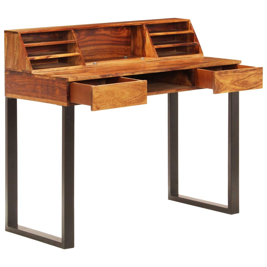Solid Sheesham Wood & Steel Home Office Desk - 43.3