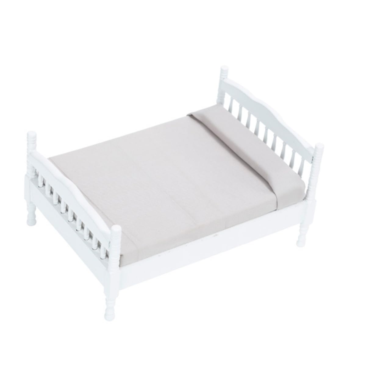 KONTONTY Miniature Dollhouse Double Bed - Realistic Wooden Doll Furniture for Baby Dolls & Toy Accessories | Perfect for Dollhouse Scenes, Pretend Play & Collectors