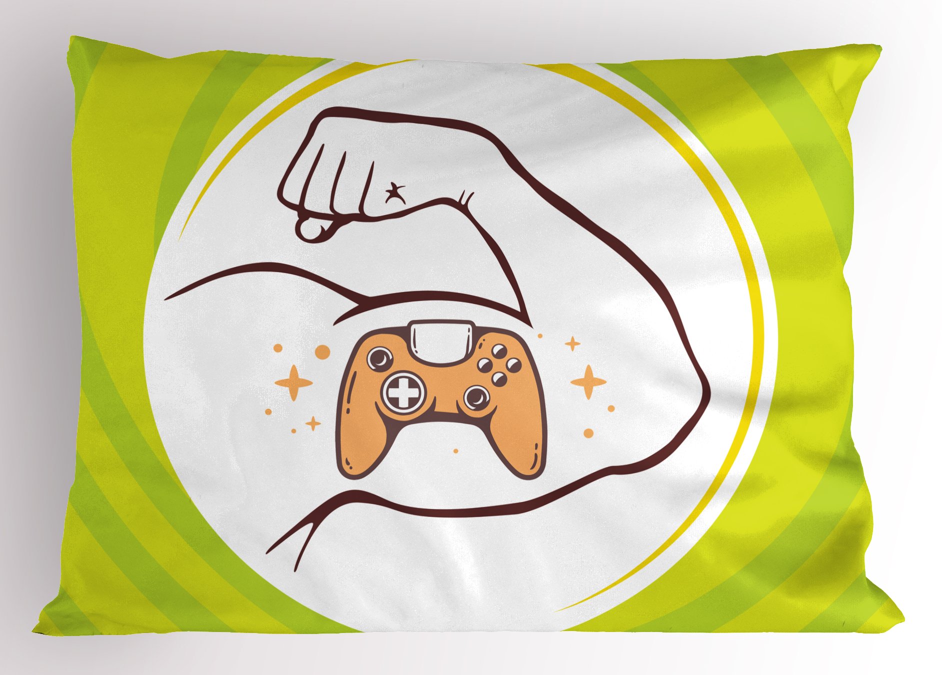 Ambesonne Gamer Pillow Sham - Strong Man Arm with Joystick Line Art, Decorative Standard Size Printed Pillowcase (26