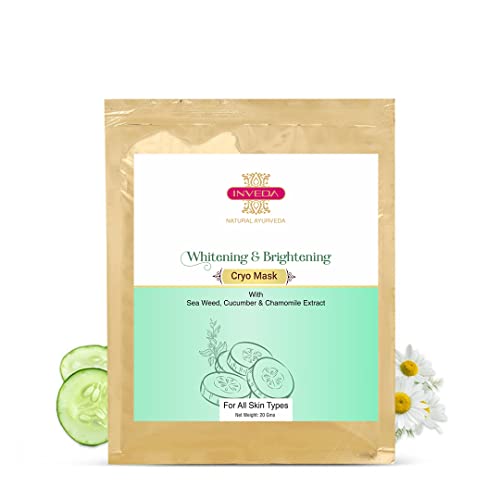 Inveda Whitening & Brightening Cryo Mask - Anti-Aging Face Mask with Seaweed, Cucumber & Chamomile Extract | Reduces Fine Lines & Dark Spots for Glowing Skin (20g) | Perfect for Night Skincare Routine & Spa Days