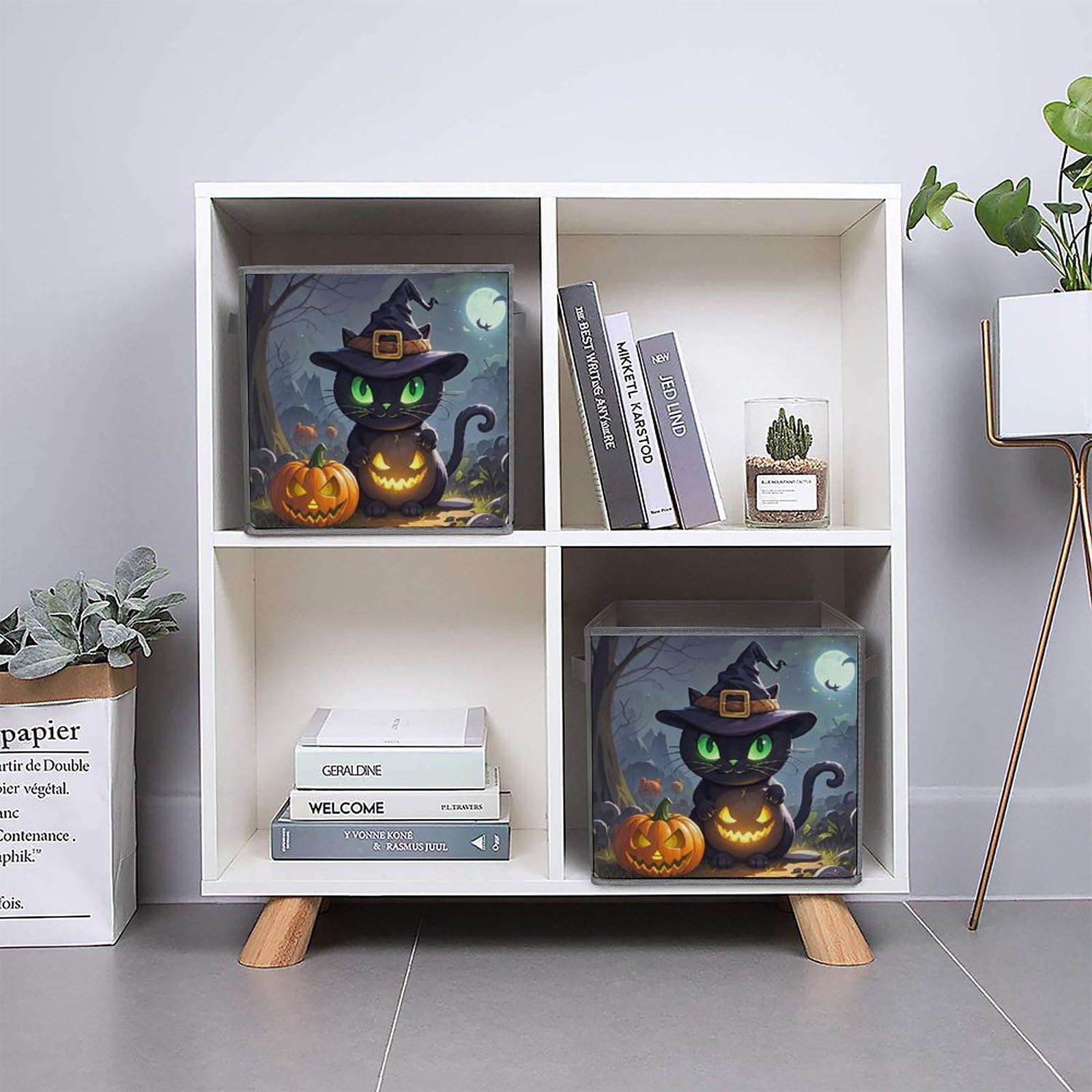 2PCS Foldable Storage Bins - Large Capacity Cat Halloween Printed Storage Boxes with Handles for Playroom, Office & Home Organization | Perfect for Toys, Books & Seasonal Decor Storage