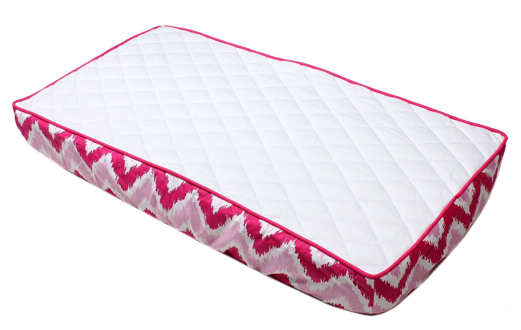 Pink and Red Zig Zag Quilted Changing Pad Cover - Soft, Waterproof Baby Changing Table Pad Cover for Nursery, Diaper Station - Perfect for Newborns, Infants & Toddlers