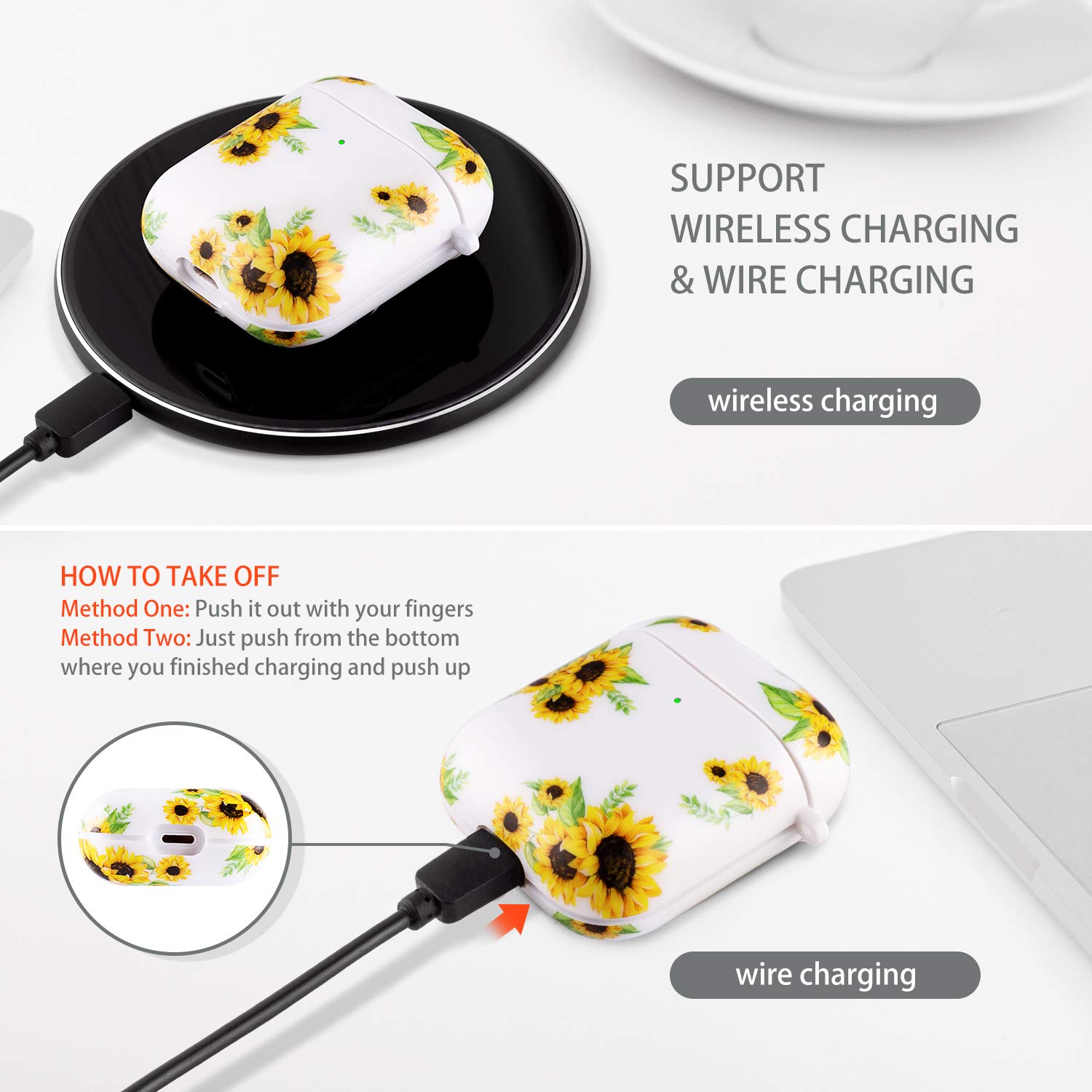 Sunflower AirPods Case for AirPods 1/2 - Wireless Charging & Keychain - Cute Protective Cover for Daily Use