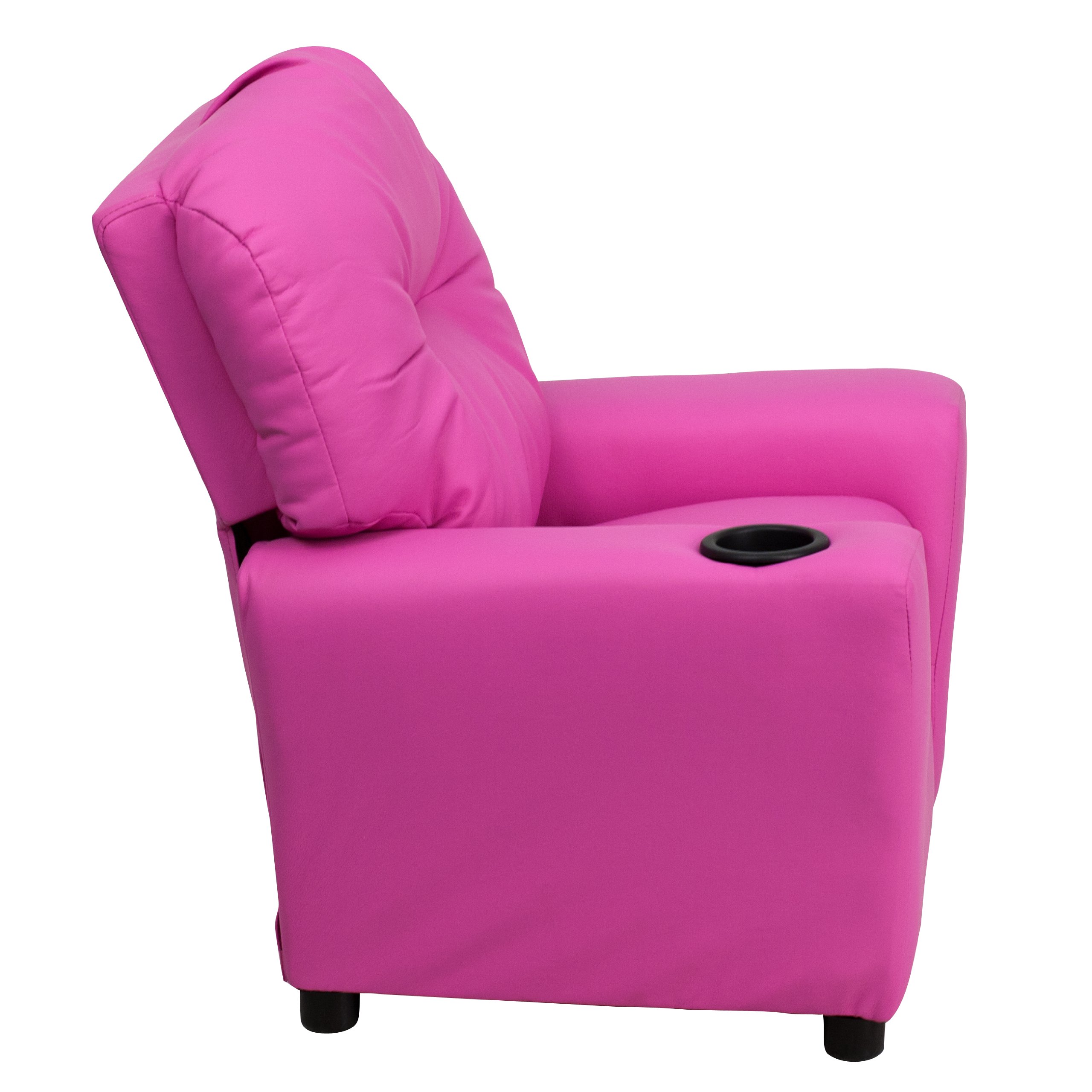 EMMA + OLIVER Hot Pink Vinyl Kids Recliner with Cup Holder - Comfortable Children's Chair for Playroom, Bedroom, or TV Watching - Perfect Gift for Toddlers and Kids