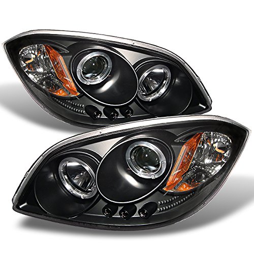 AKKON LED Projector Headlights for Pontiac G5/Cobalt/Pursuit - Black Halo Ring Replacement Headlamp Assembly (Driver & Passenger Side) - Upgrade Your Night Driving Safety & Style