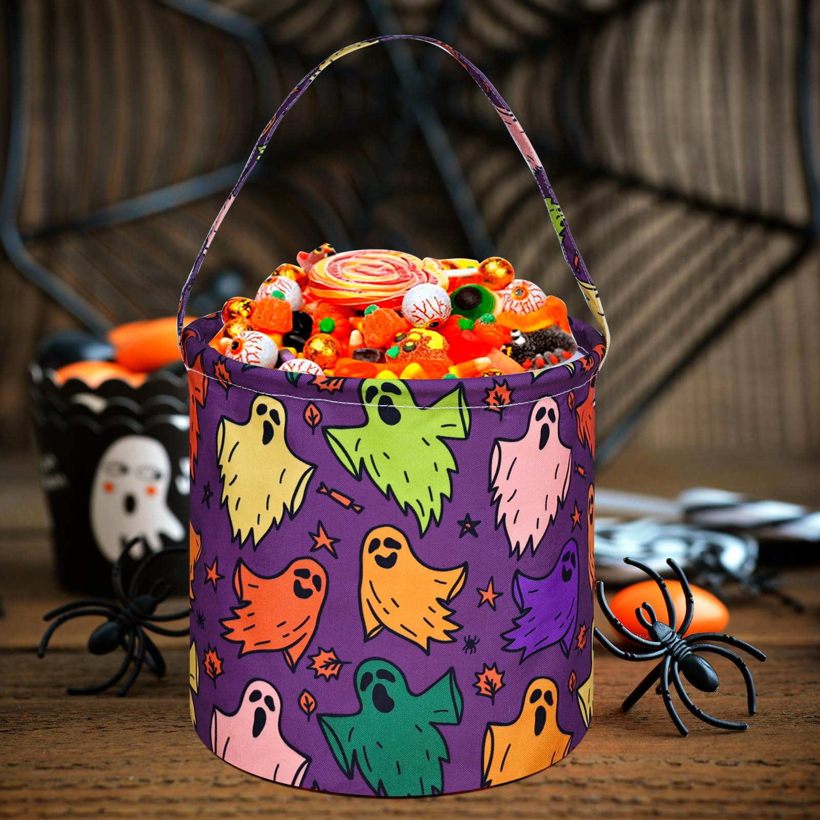 Happy Halloween Ghost Storage Basket - Collapsible Gift Bucket with Handles for Home, Office & Nursery Decor | Perfect for Trick-or-Treat Candy Storage & Seasonal Home Organization