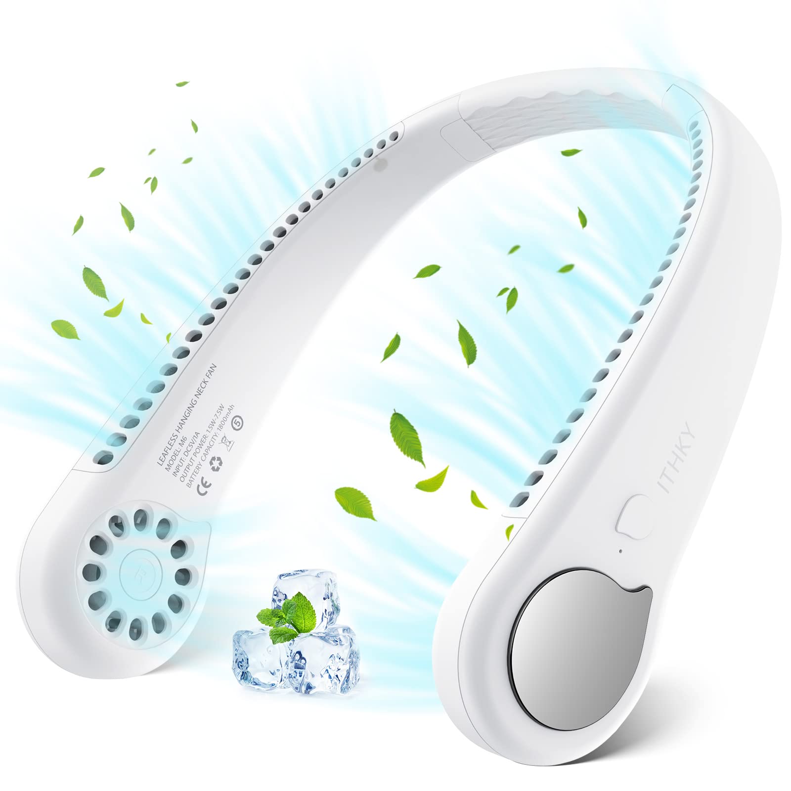 ITHKY Neck Fan - Hands-Free Bladeless Portable Fan with 360° Cooling Airflow, USB Rechargeable, 3 Speed Settings - Quiet Wearable Fan for Sports, Office, Travel & Outdoor Activities