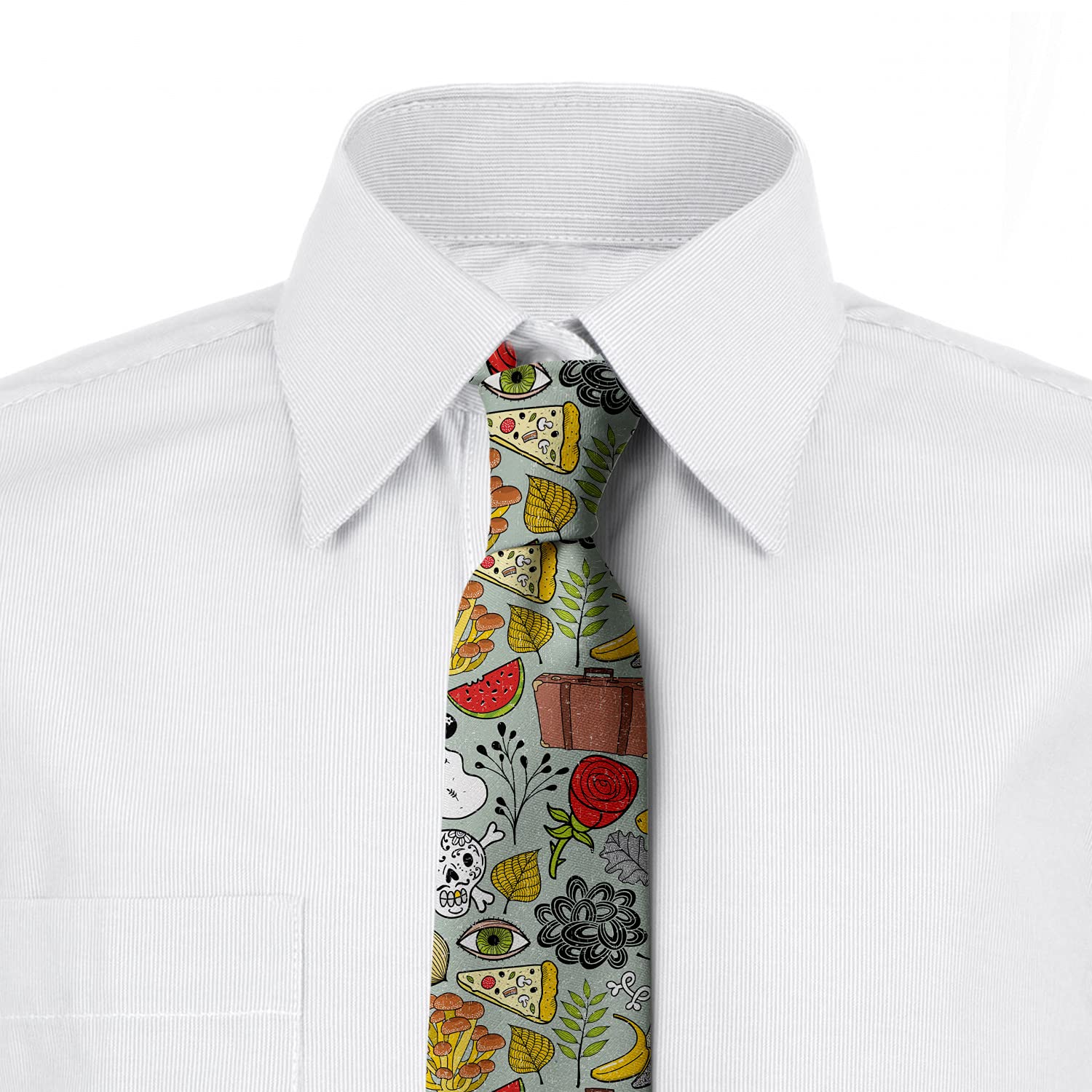 Ambesonne Skull & Omelet Pattern Necktie - 3.7
