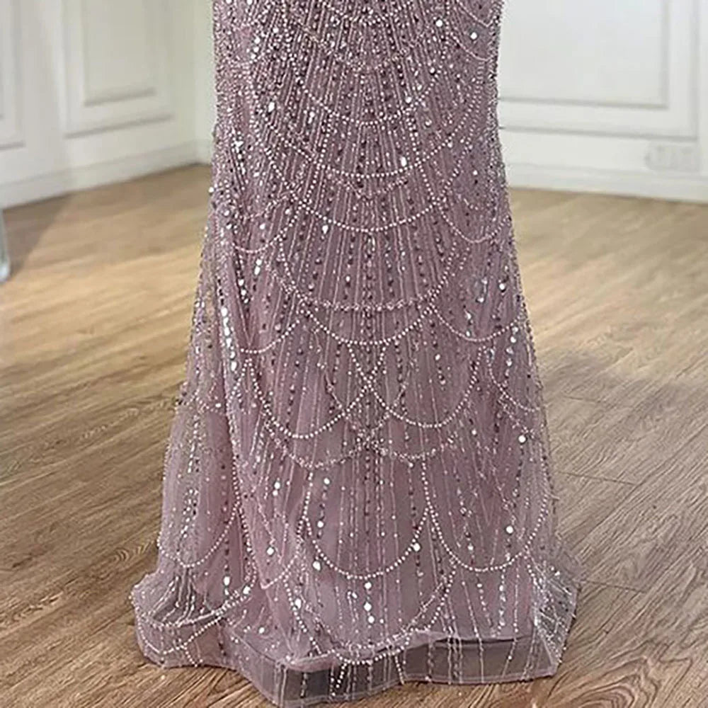 Luxury Dubai Saudi Arabia Blue Mermaid Cape Sleeve Beaded Evening Gown LA72160A - Elegant Formal Dress for Prom, Gala & Red Carpet Events