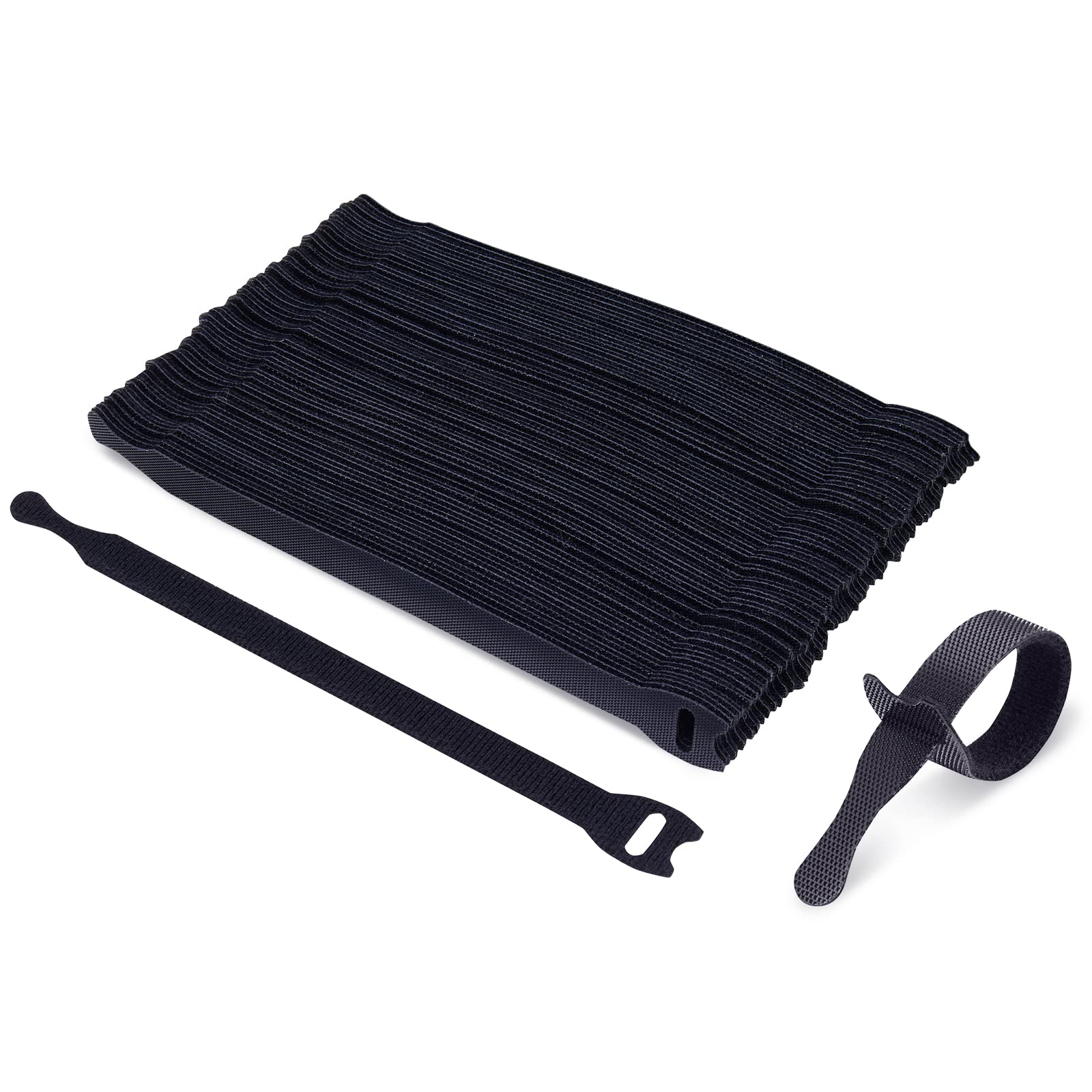 50 Pack Reusable Cable Ties - 8 Inch Thin Wire Cord Organizer Straps with Hook & Loop Fastener | Black Velcro Cable Management for Home Office, Data Center & Electronics Organization | Perfect for Computer Wires, TV Cables & Charger Cord Tidy