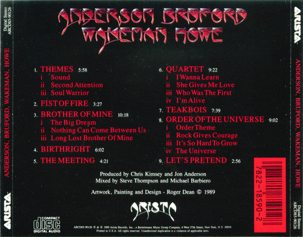 **Anderson Bruford Wakeman Howe - Self-Titled Album (CD, NM/M Condition) - Perfect for Classic Rock Collectors & Vinyl Enthusiasts**