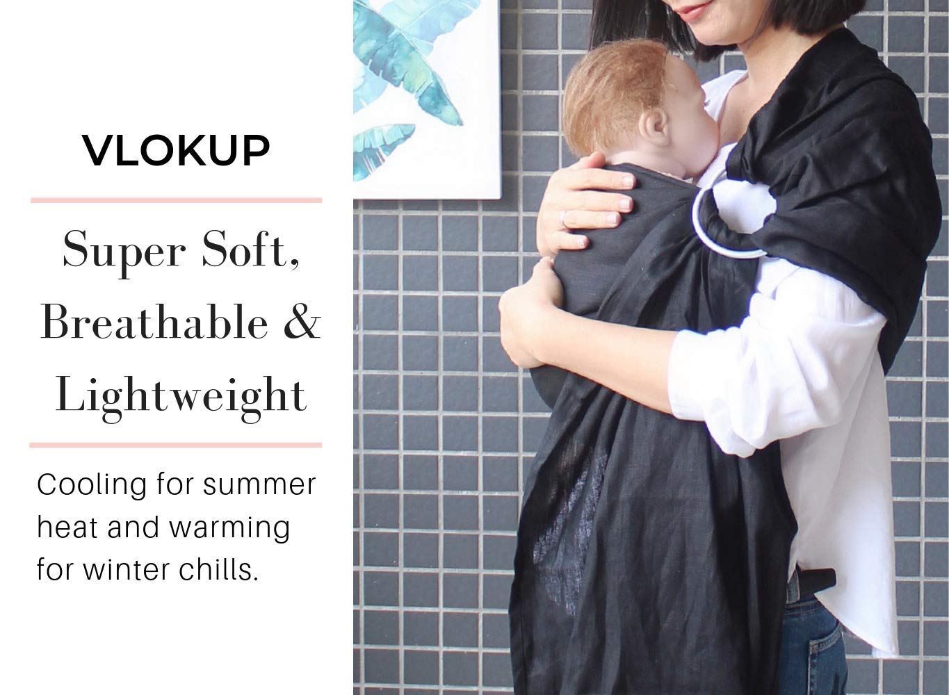 Soft Cotton Ring Sling Baby Carrier - Newborn to Toddler Wrap for Plus Size Parents | Adjustable & Ergonomic Infant Sling | Ideal Baby Shower Gift (Black) | Perfect for Hands-Free Parenting, Shopping & Outdoor Adventures